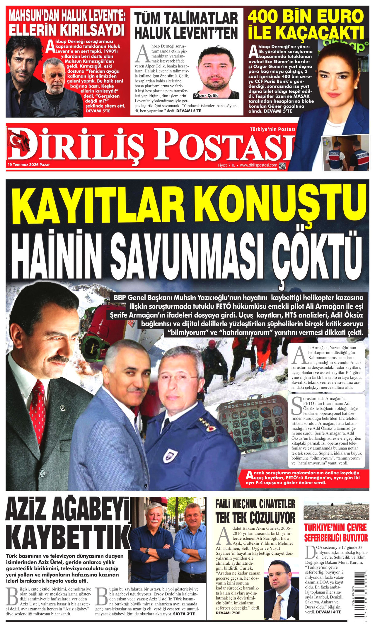 Diriliş Postası Gazetesi Manşeti