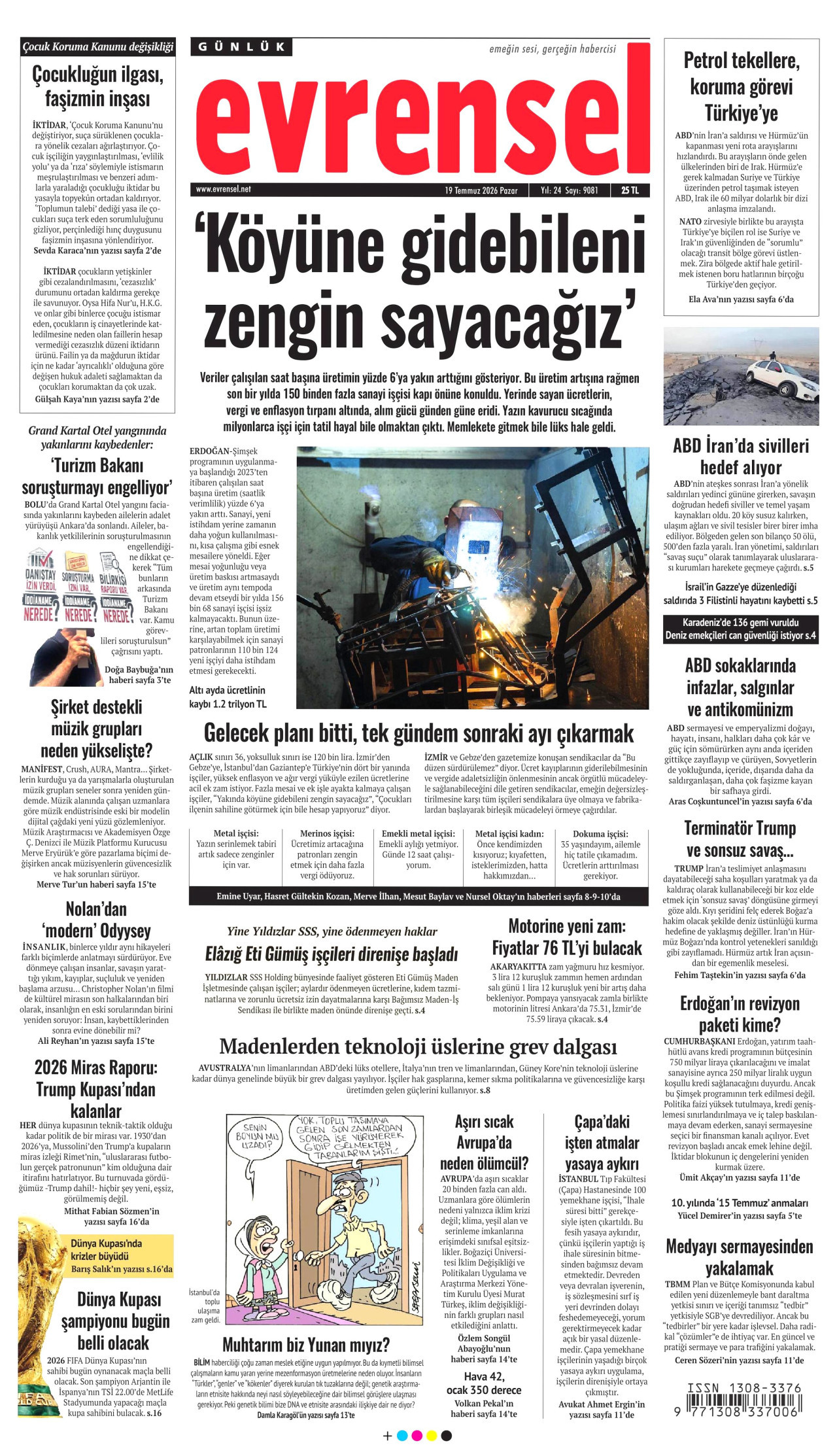 Evrensel Gazetesi Manşeti