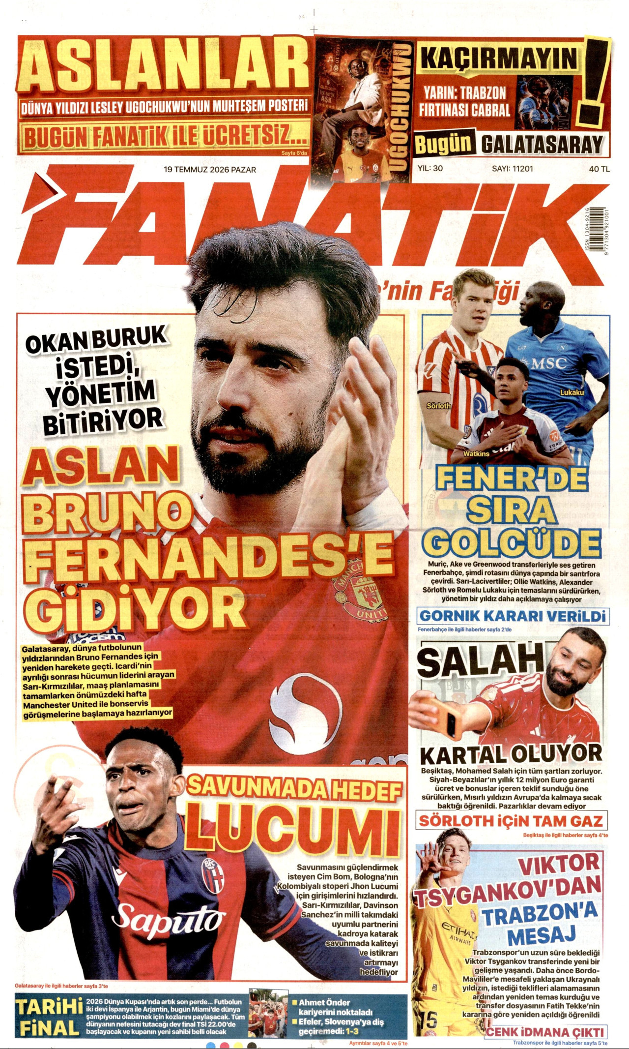 Fanatik Gazetesi Manşeti