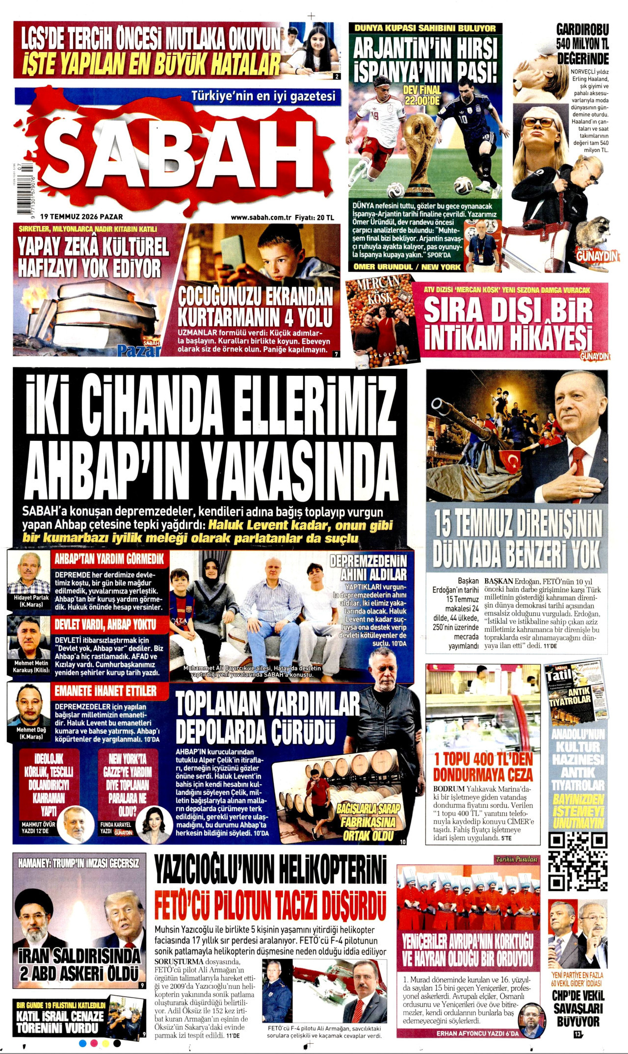 Sabah Gazetesi Manşeti