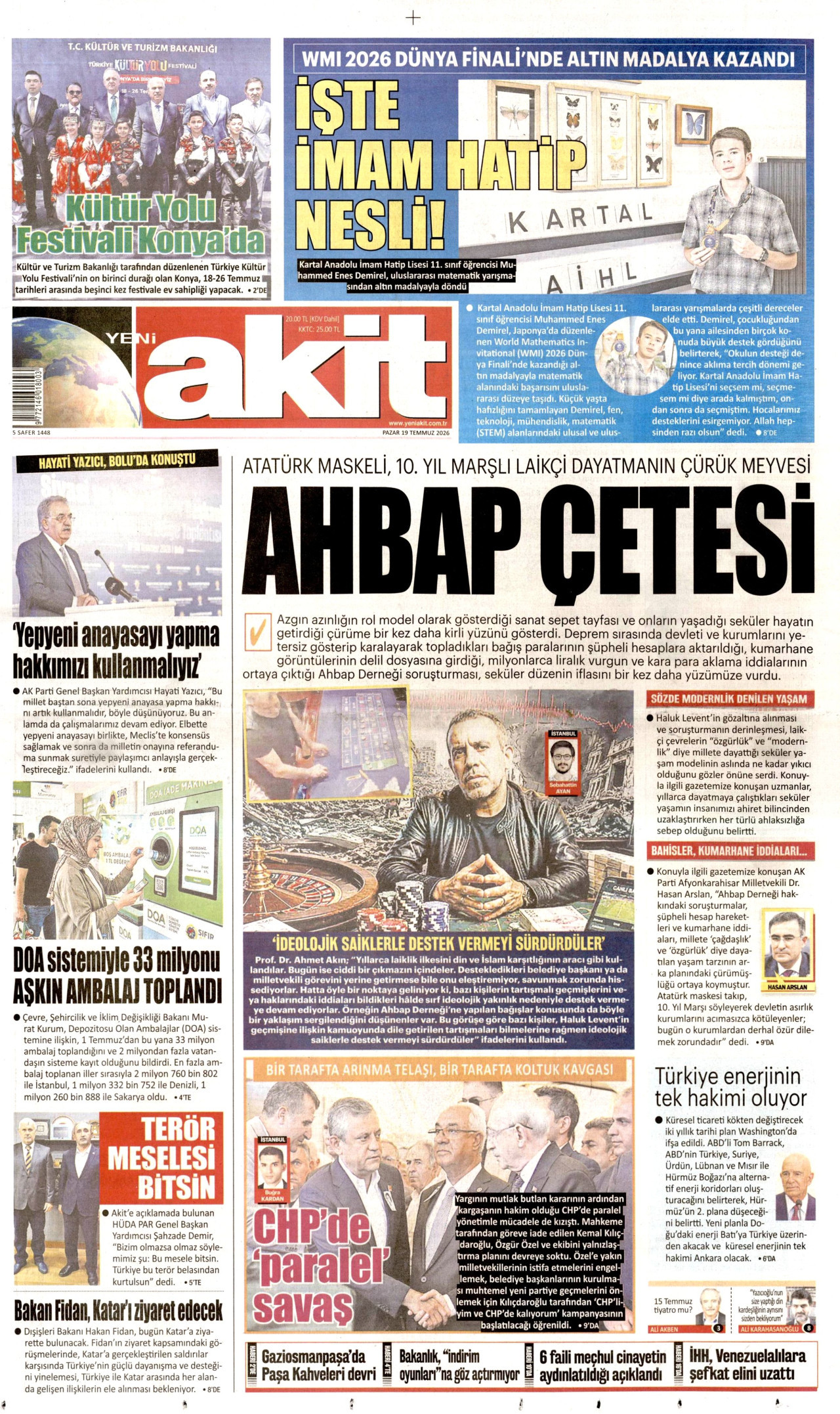 Yeni Akit Gazetesi Manşeti