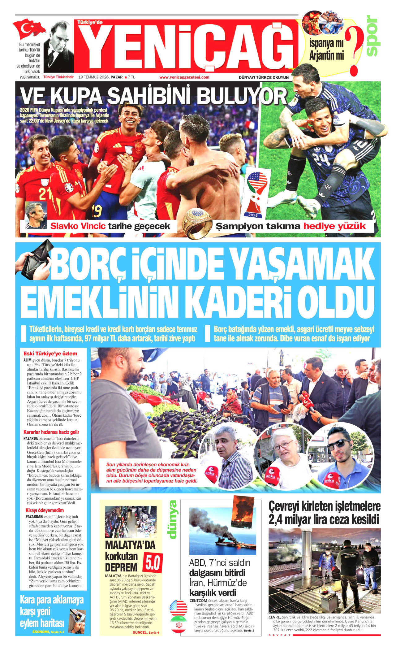 Yeniçağ Gazetesi Manşeti