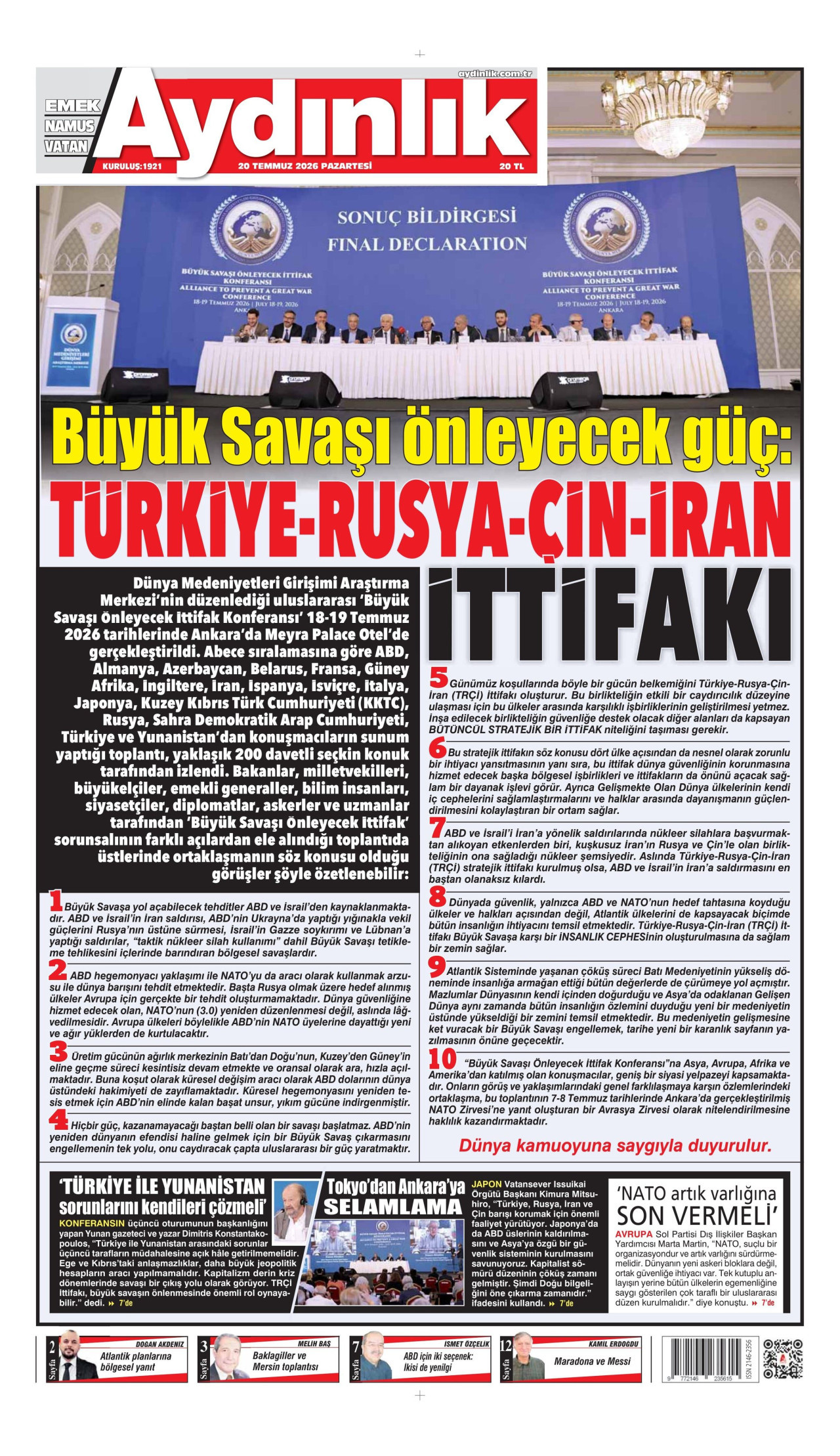 Aydınlık Gazetesi Manşet