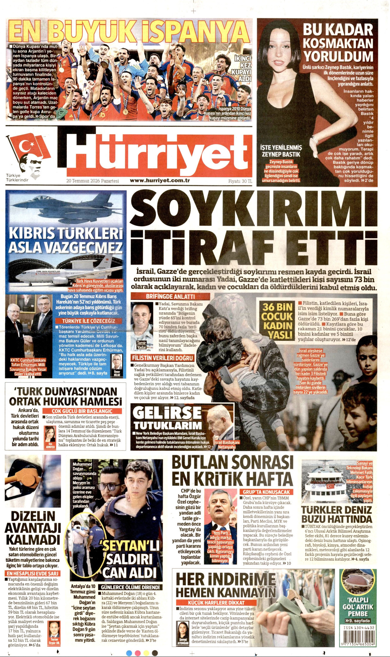 Hürriyet Gazetesi Manşeti - 20 Temmuz 2026 Birinci Sayfa
