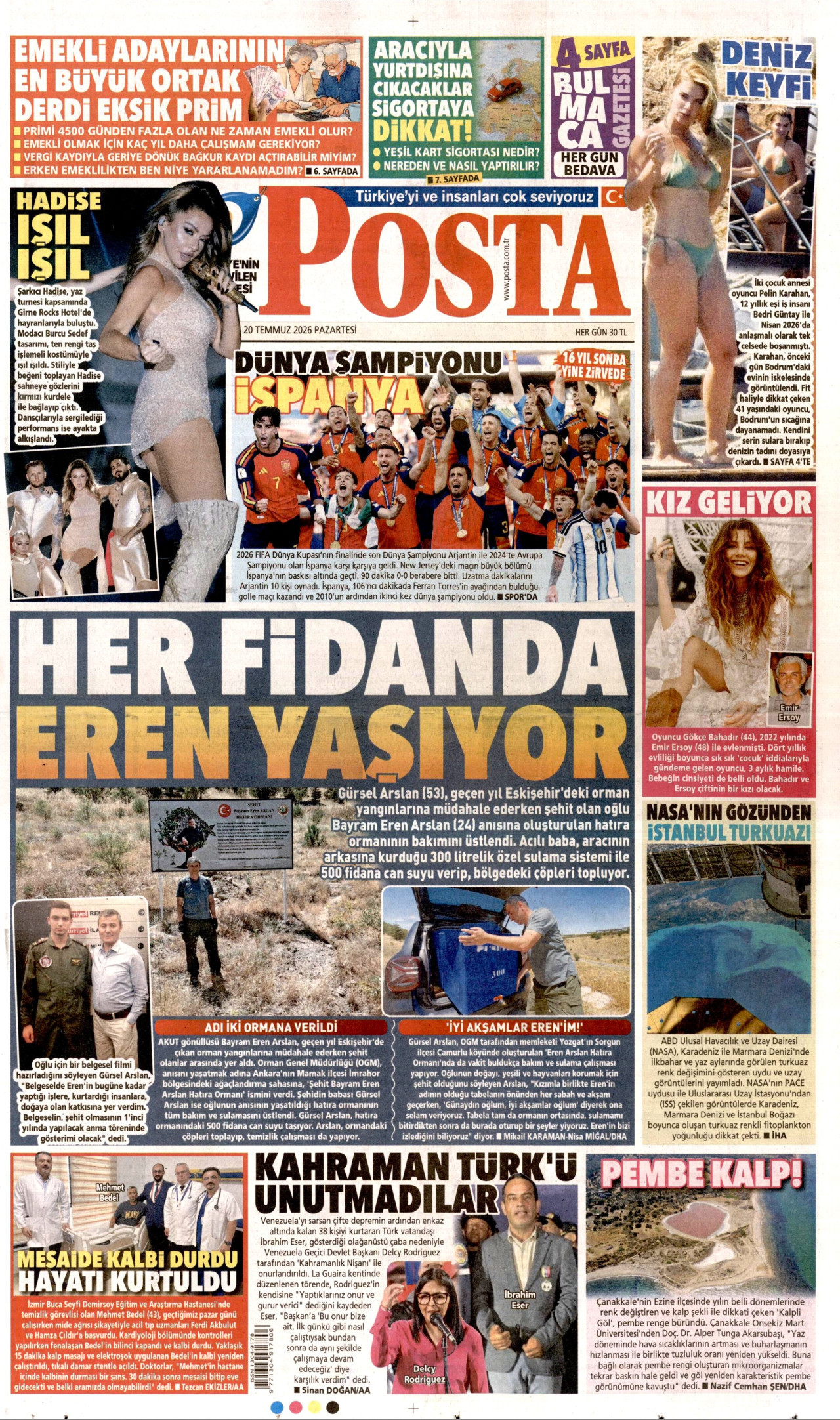 Posta Gazetesi Manşeti - 20 Temmuz 2026 Birinci Sayfa