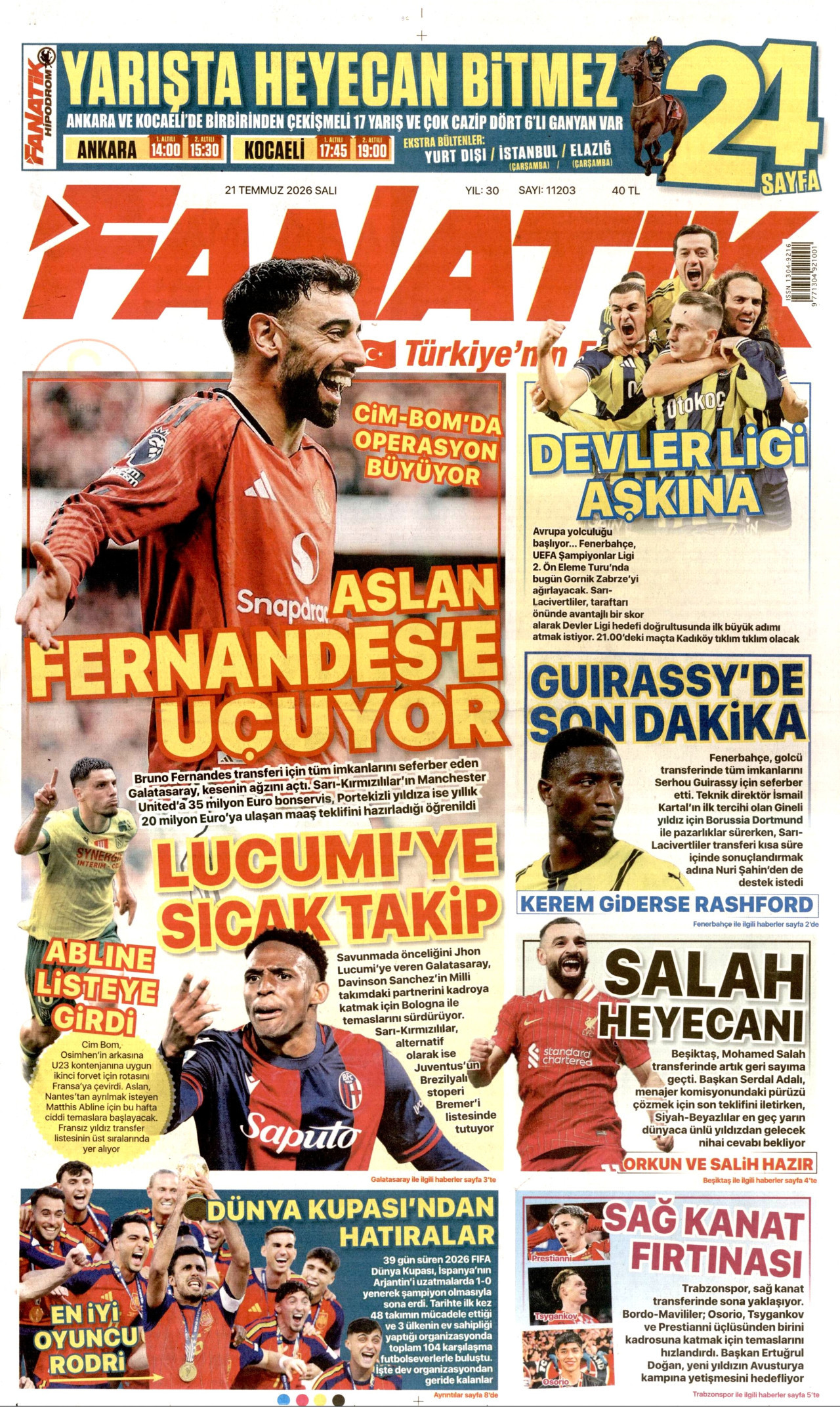 Fanatik Gazetesi Manşeti - 21.07.2026