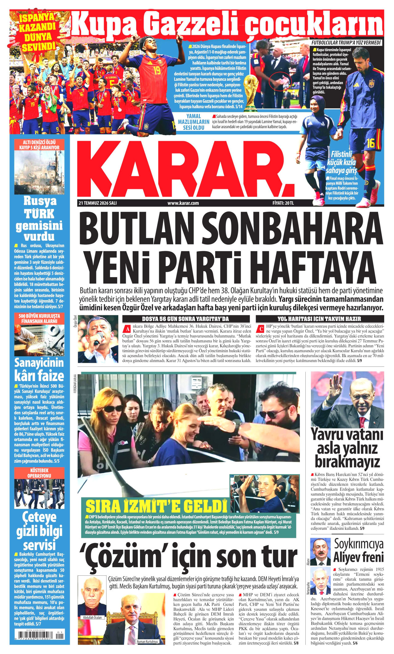 Karar Gazetesi Manşeti - 21.07.2026