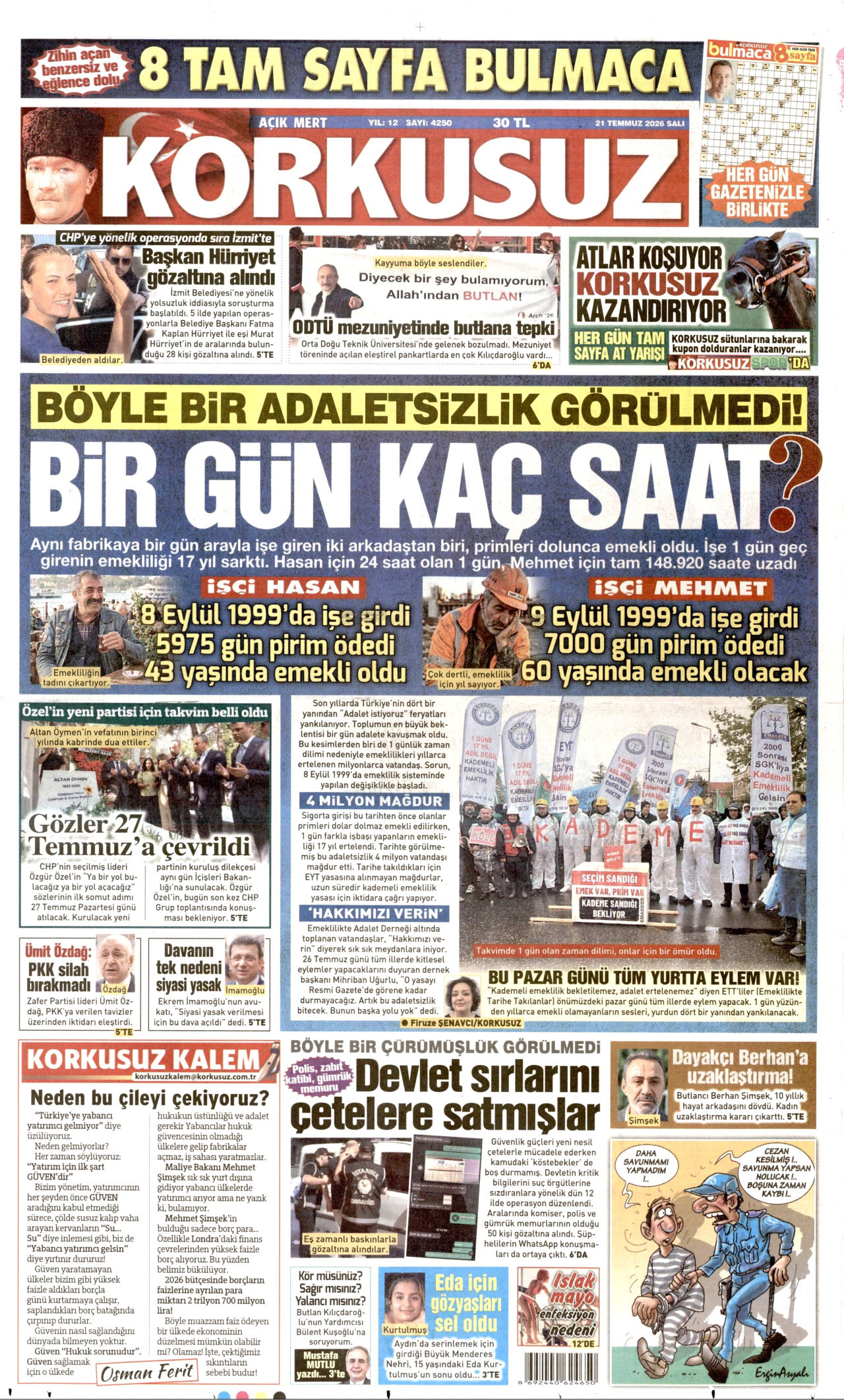 Korkusuz Gazetesi Manşeti - 21.07.2026