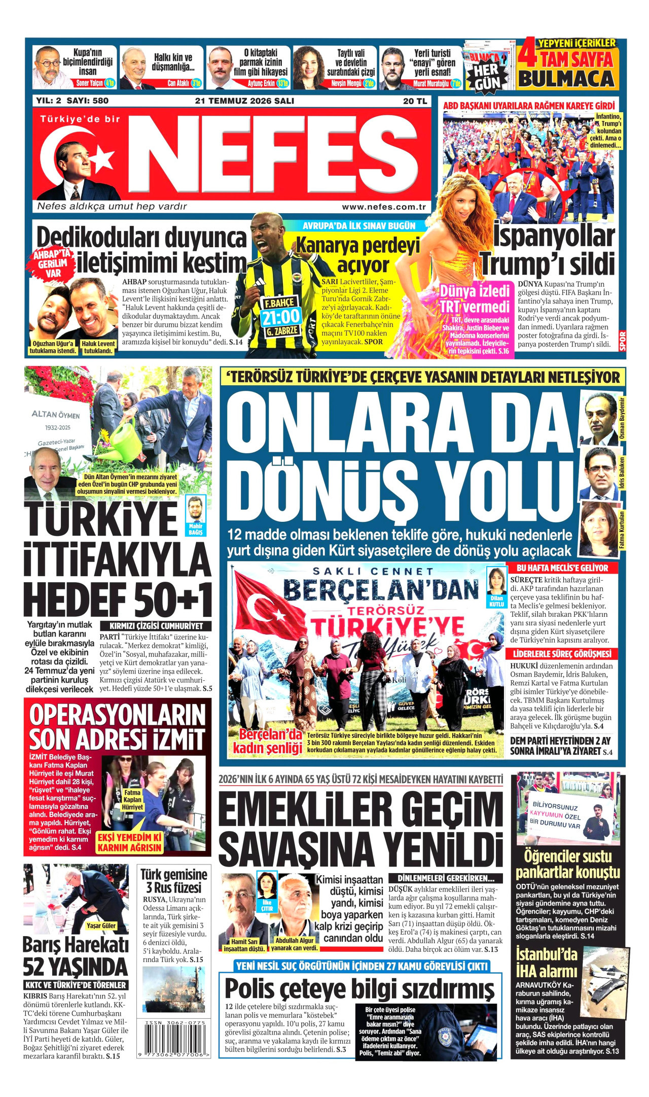 Nefes Gazetesi Manşeti - 21.07.2026