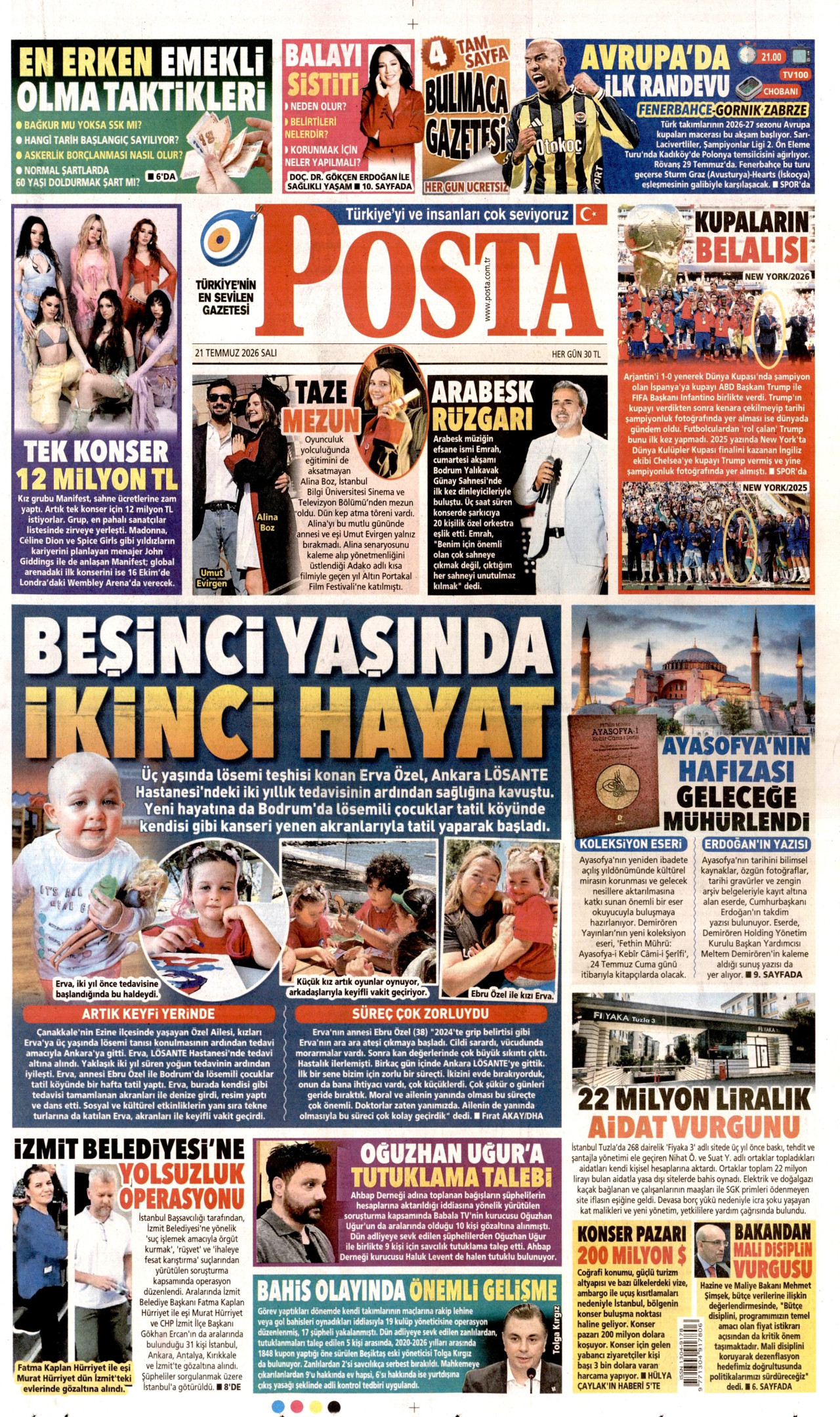 Posta Gazetesi Manşeti - 21.07.2026