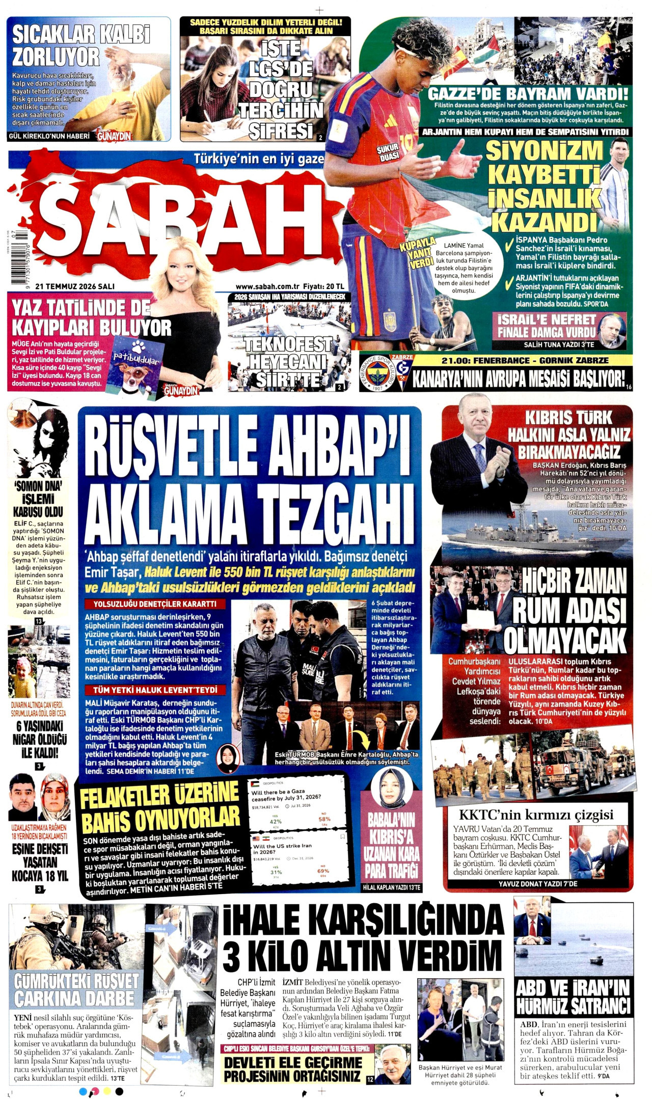 Sabah Gazetesi Manşeti - 21.07.2026