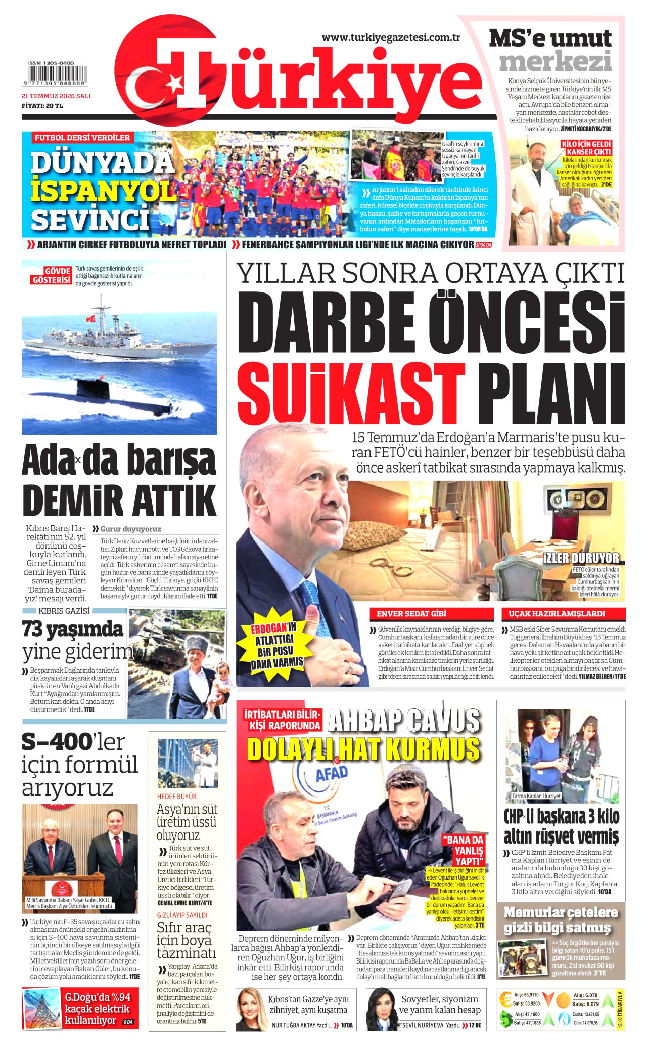 Türkiye Gazetesi Gazetesi Manşeti - 21.07.2026