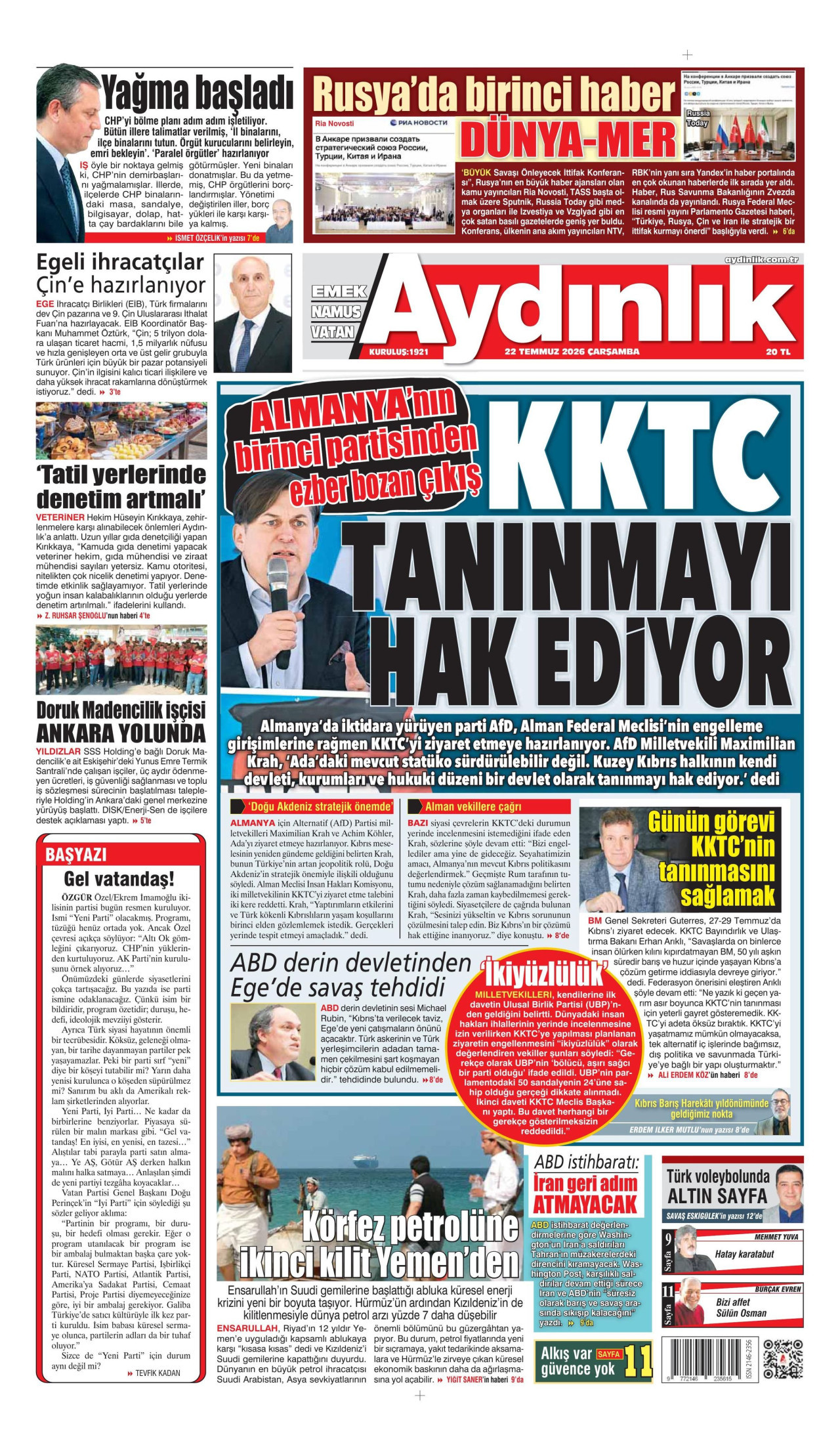 Aydınlık Gazetesi Manşet