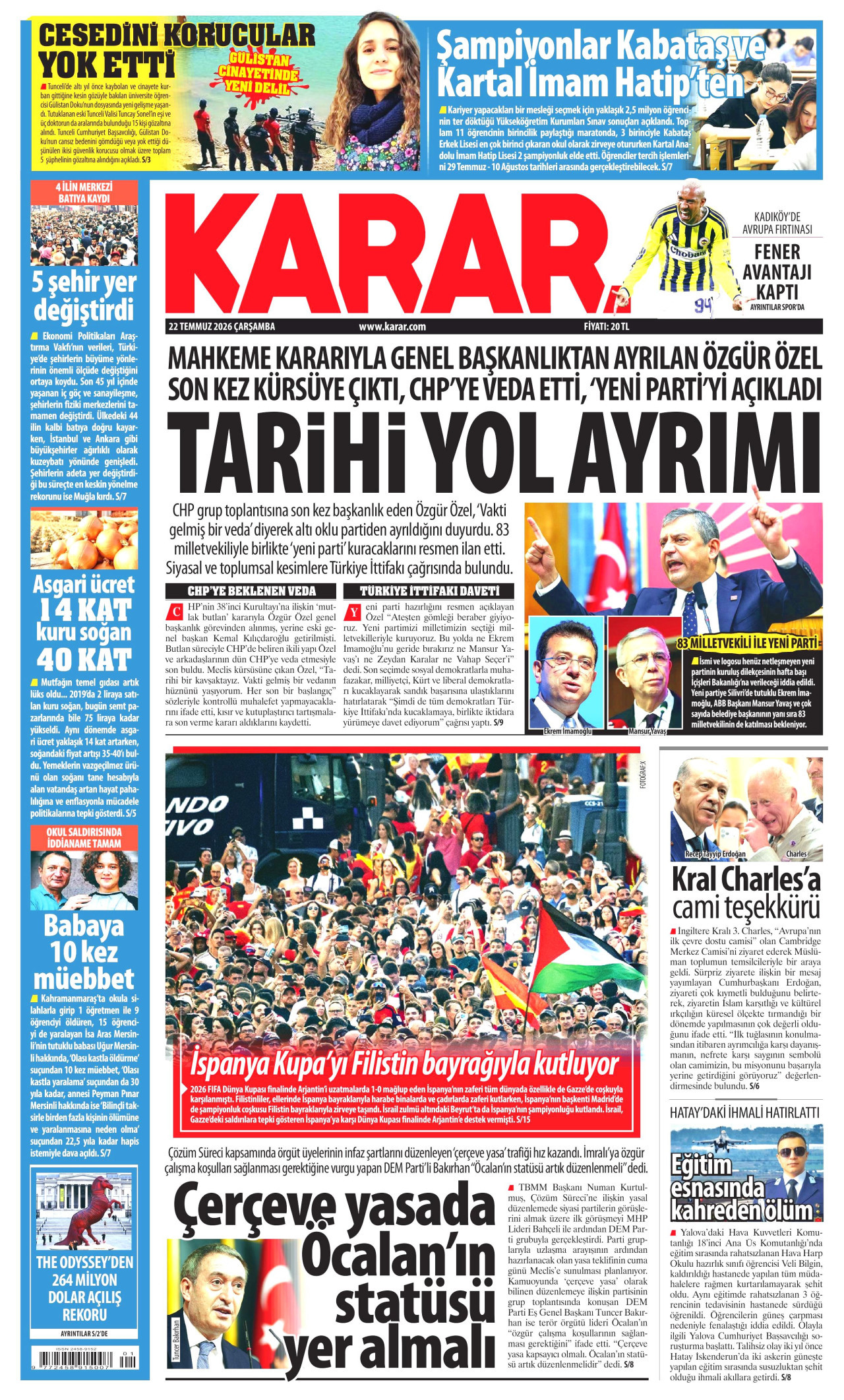 Karar Gazetesi Manşeti - 22.07.2026