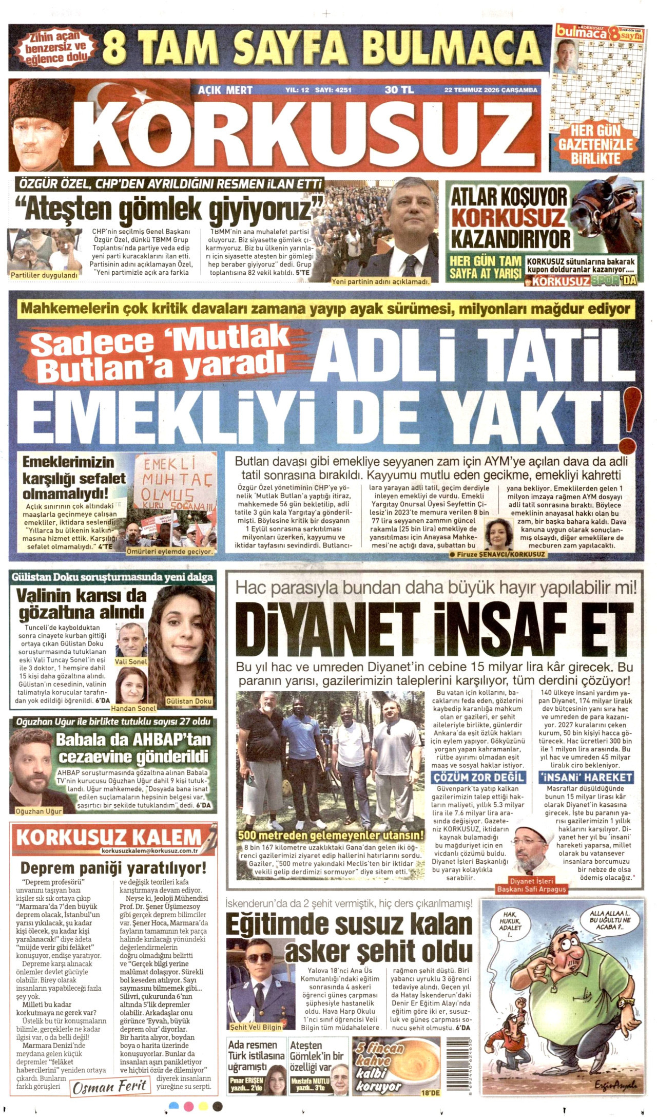 Korkusuz Gazetesi Manşeti - 22.07.2026