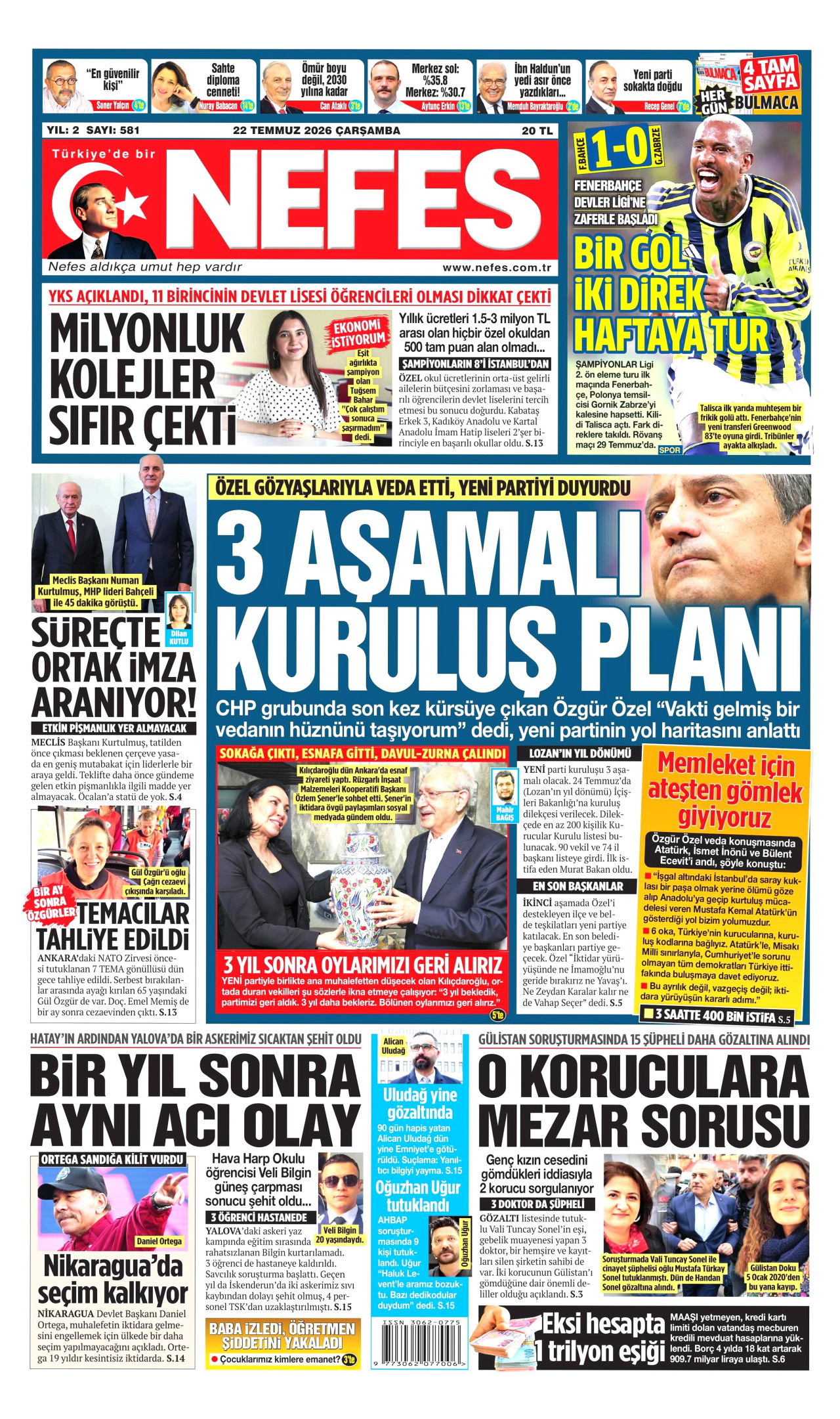Nefes Gazetesi Manşeti - 22.07.2026