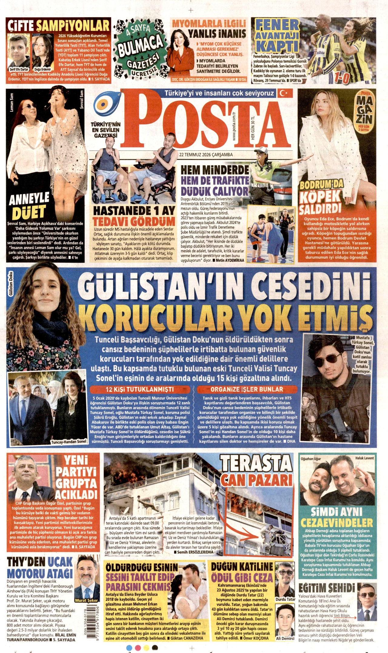 Posta Gazetesi Manşeti - 22.07.2026