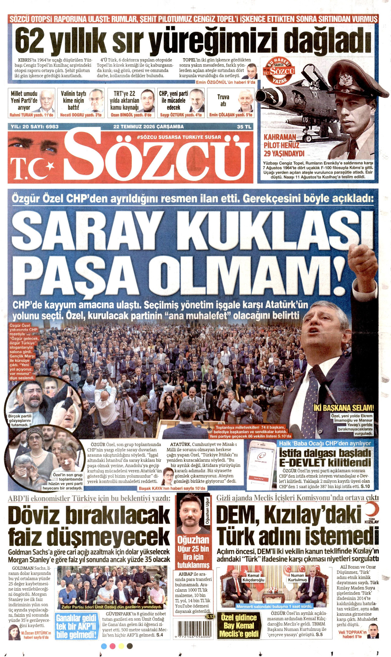 Sözcü Gazetesi Manşeti - 22.07.2026