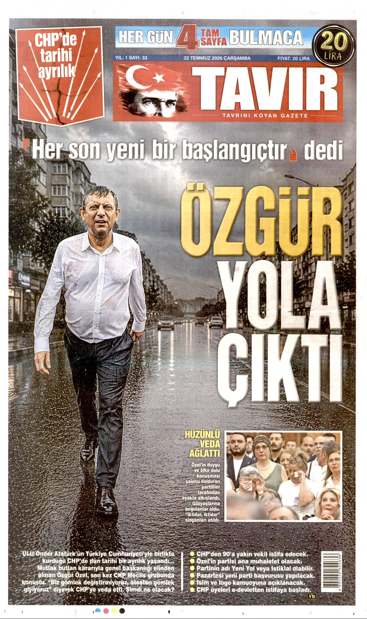 Tavır Gazetesi Gazetesi Manşeti - 22 Temmuz 2026 Birinci Sayfa