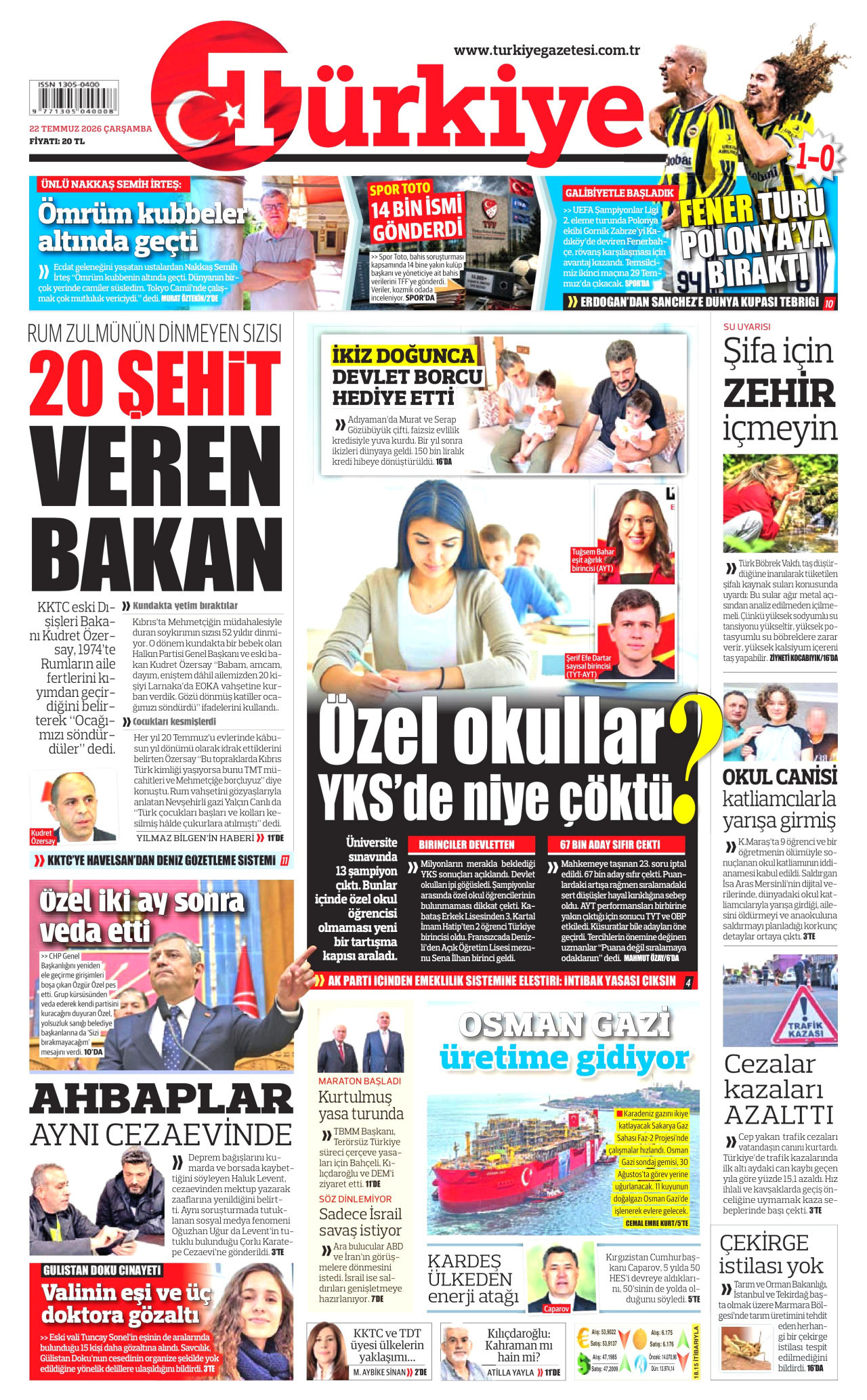 Türkiye Gazetesi Gazetesi Manşeti - 22.07.2026