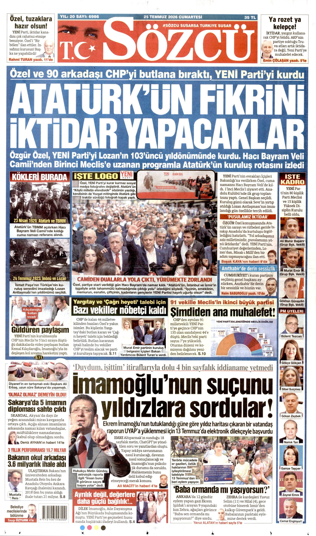 Sözcü Gazetesi Manşeti - 25.07.2026