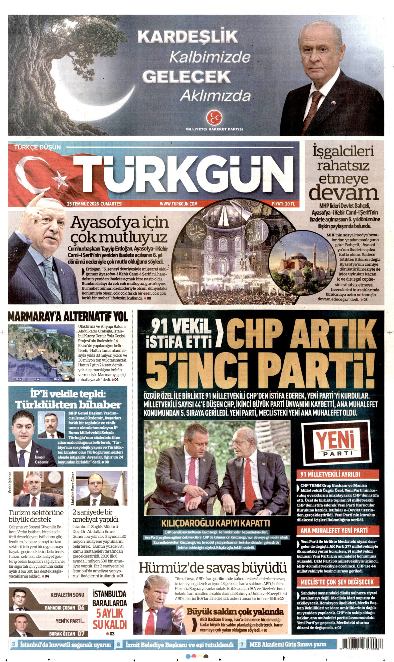 Türkgün Gazetesi Manşeti - 25.07.2026