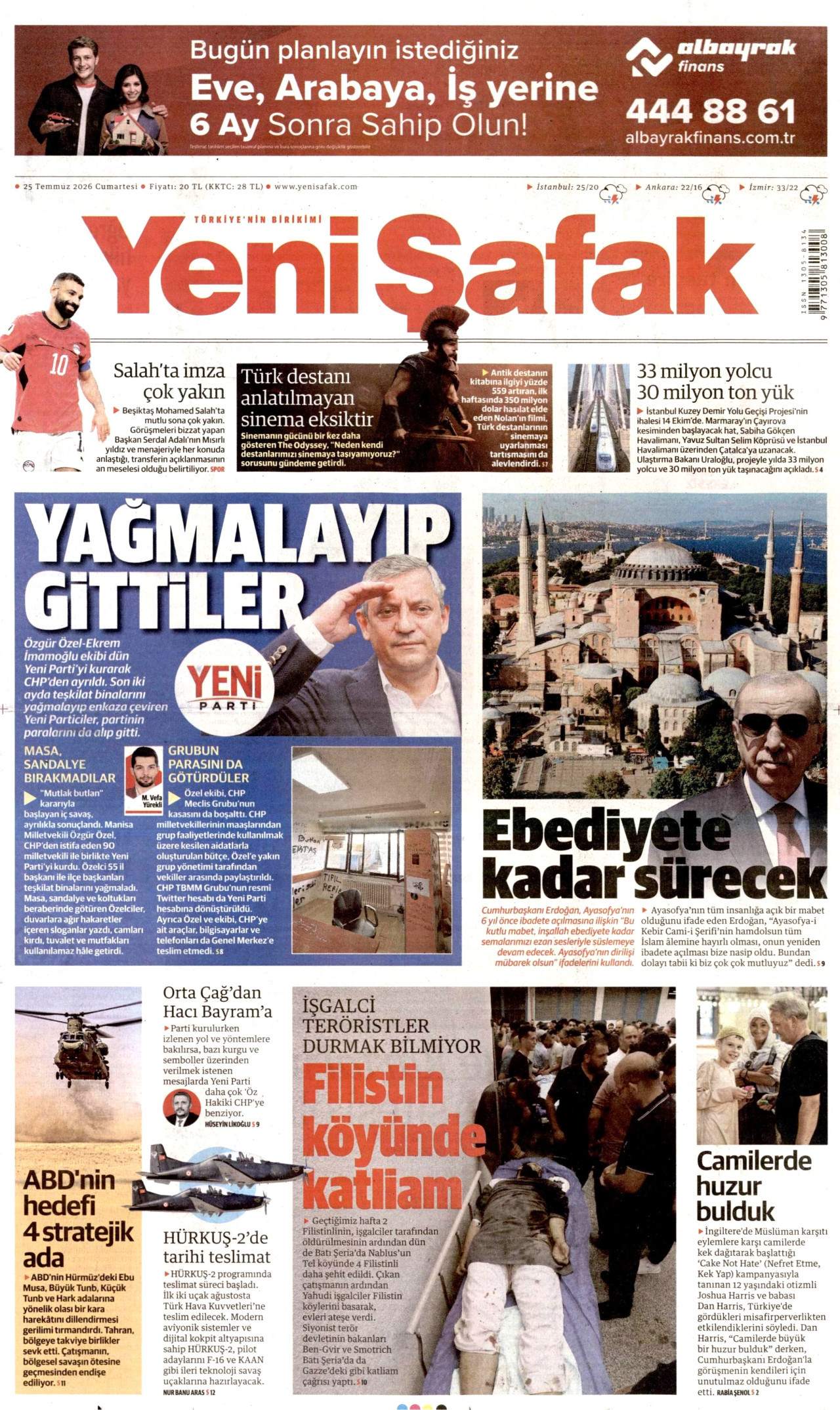 Yeni Şafak Gazetesi Manşeti - 25.07.2026