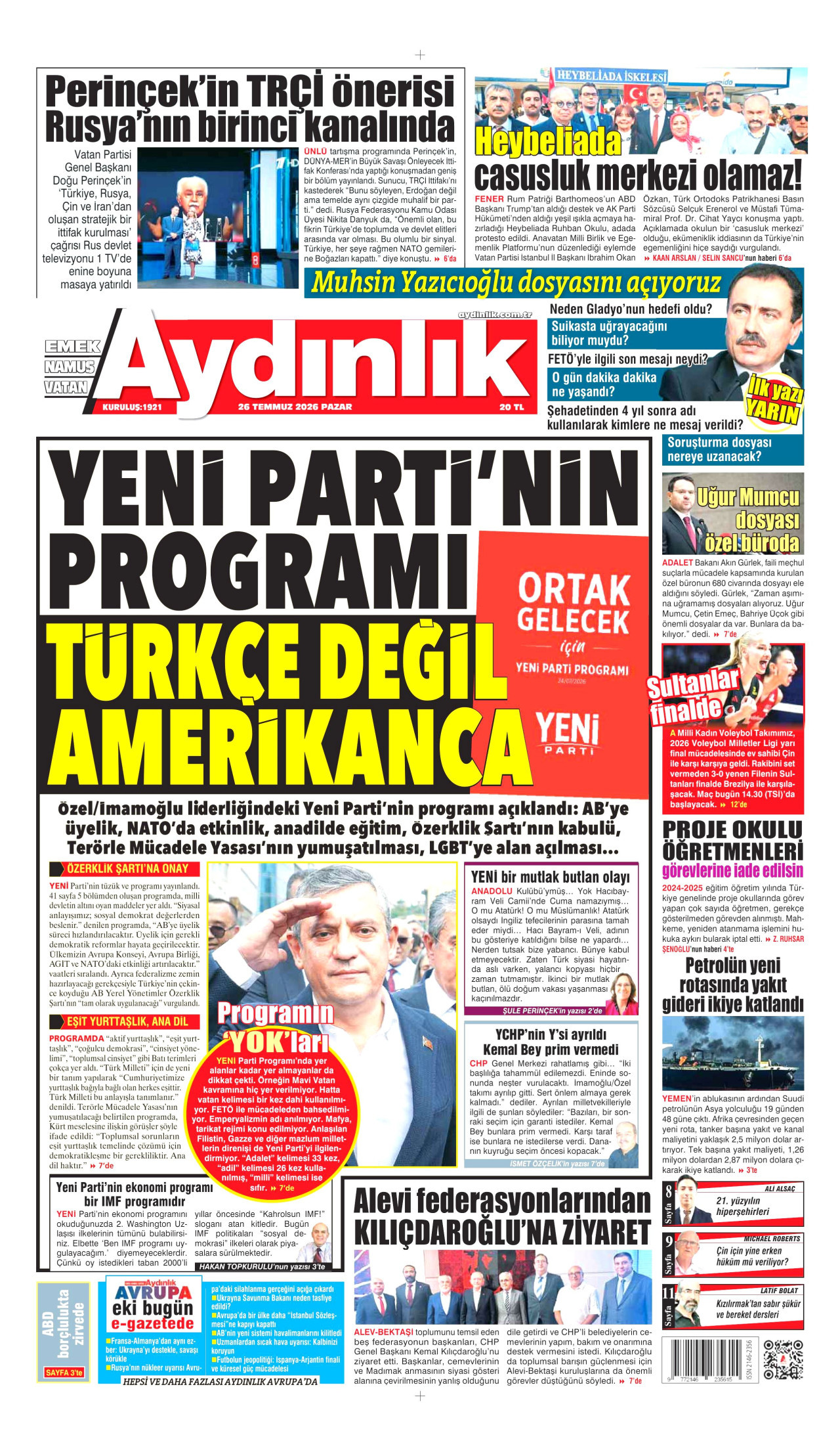 Aydınlık Gazetesi Manşet
