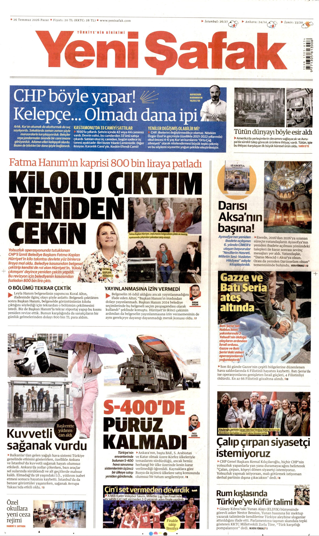 Yeni Şafak Gazetesi Manşeti - 26.07.2026