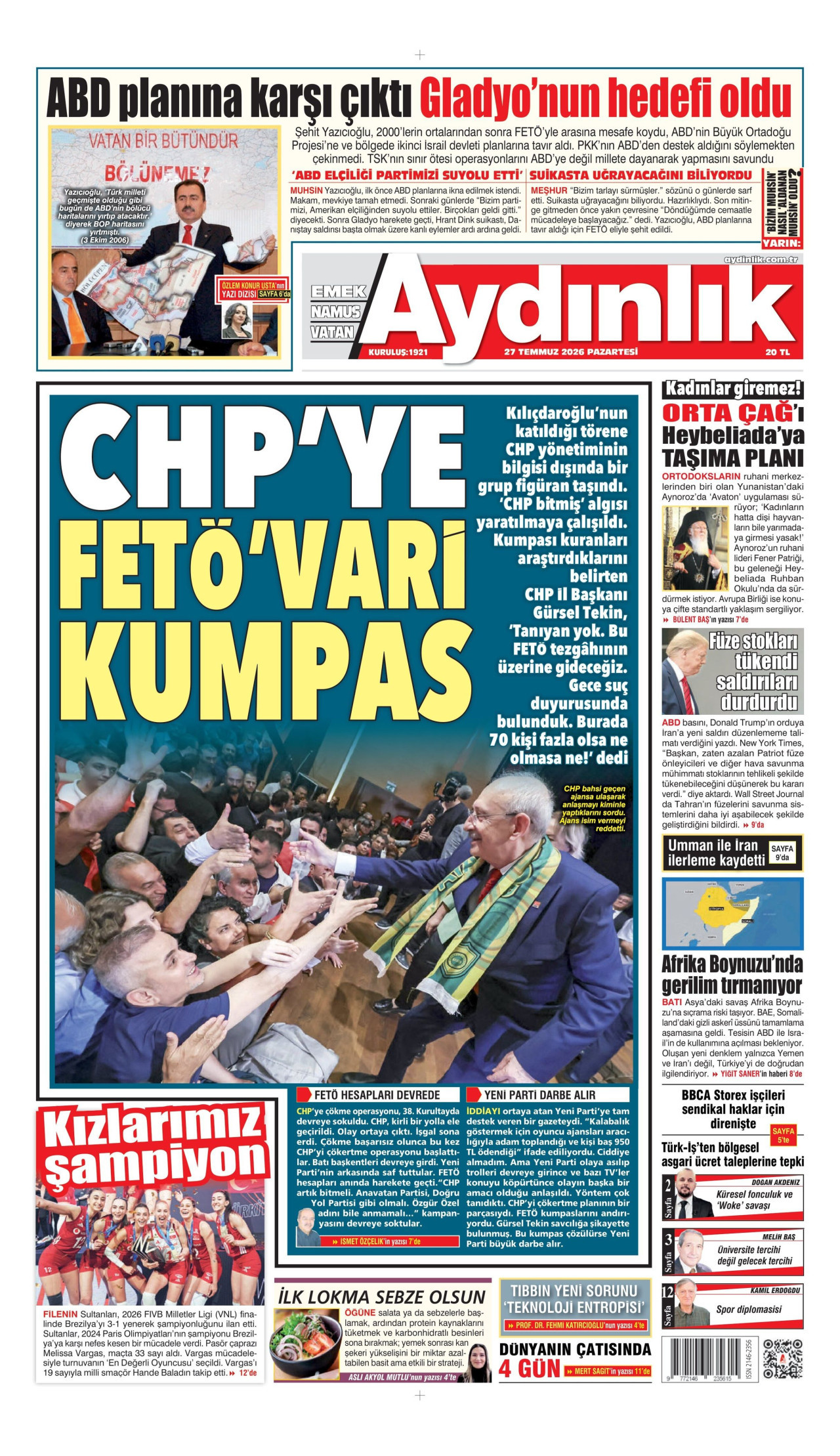 Aydınlık Gazetesi Manşet