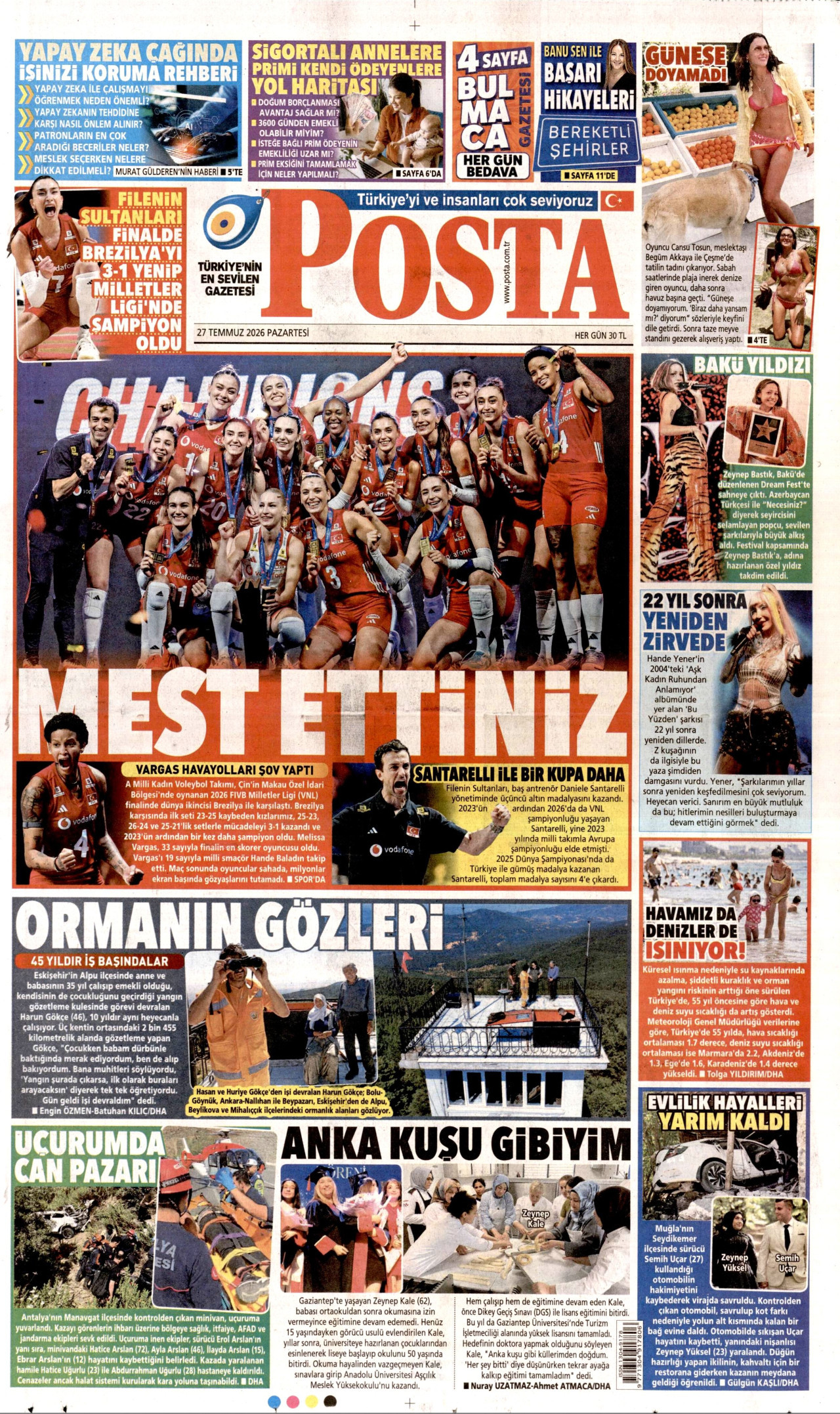 Posta Gazetesi Manşeti - 27.07.2026