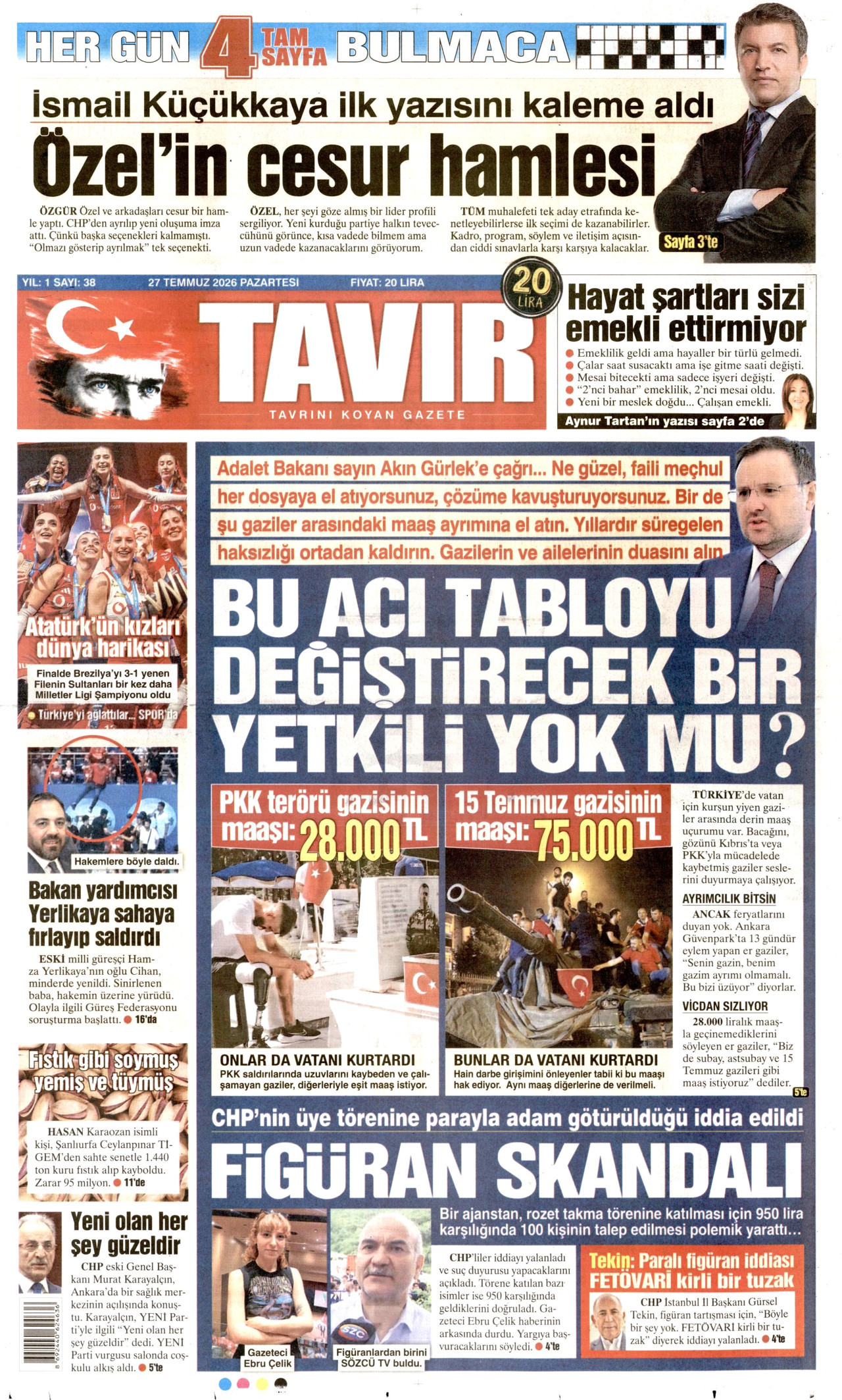 Tavır Gazetesi Gazetesi Manşeti - 27 Temmuz 2026 Birinci Sayfa