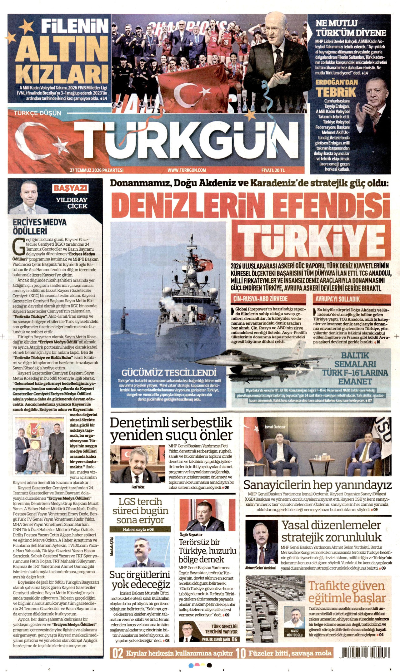 Türkgün Gazetesi Manşeti - 27.07.2026