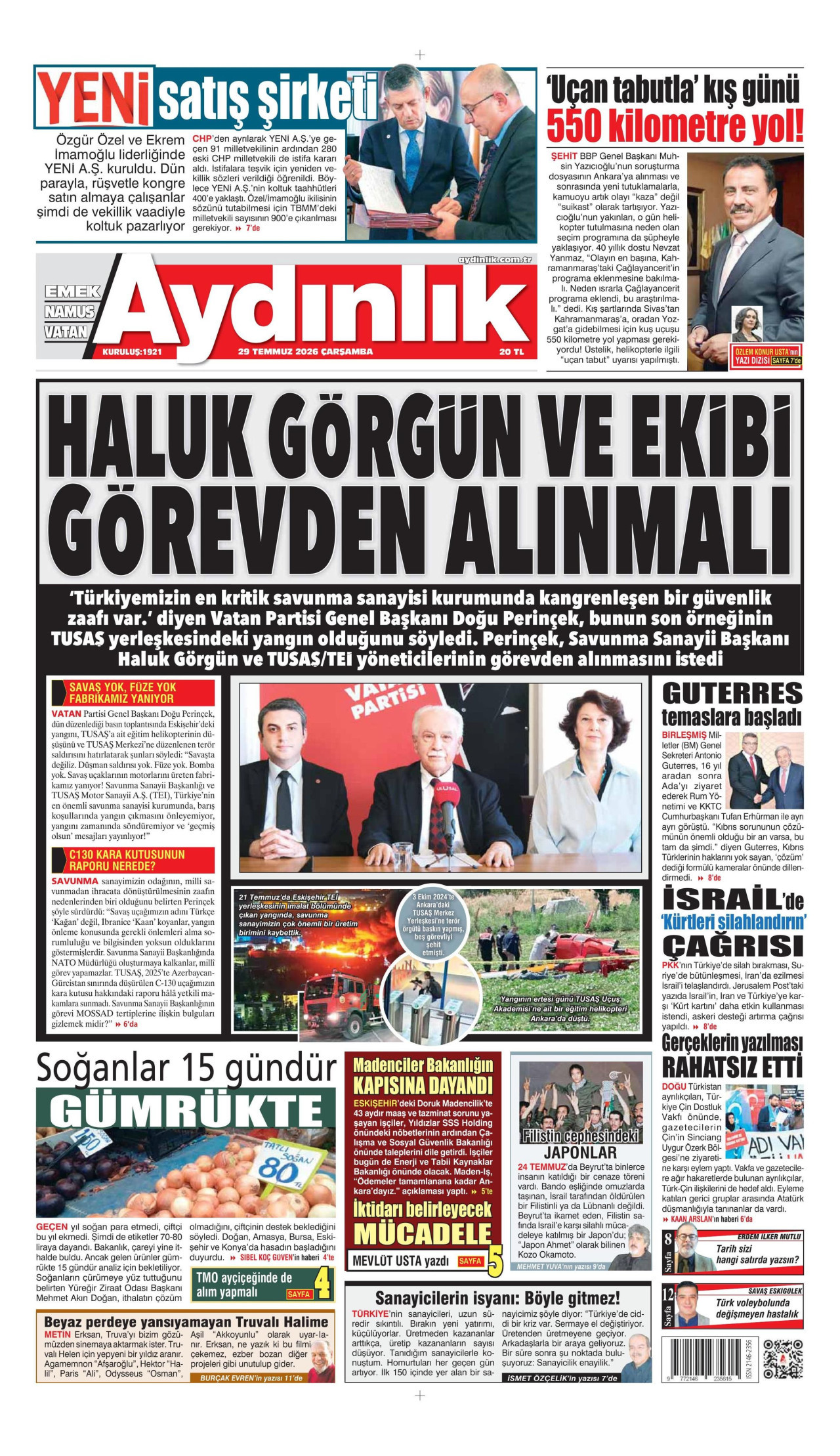 Aydınlık Gazetesi Manşet