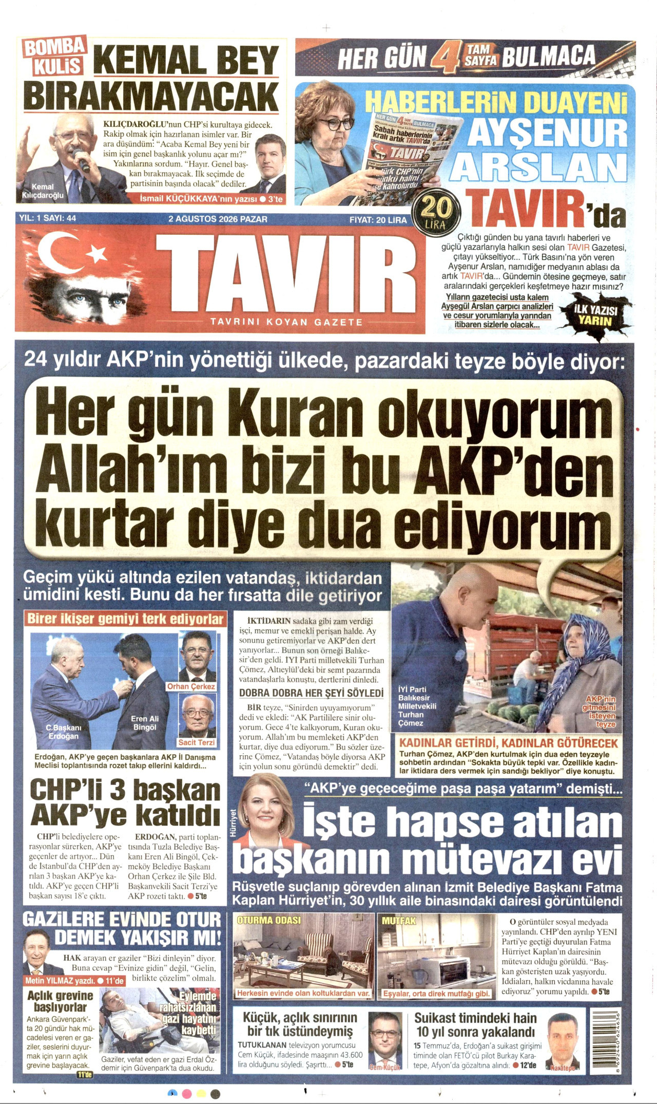 Tavır Gazetesi Gazetesi Manşeti - 02.08.2026