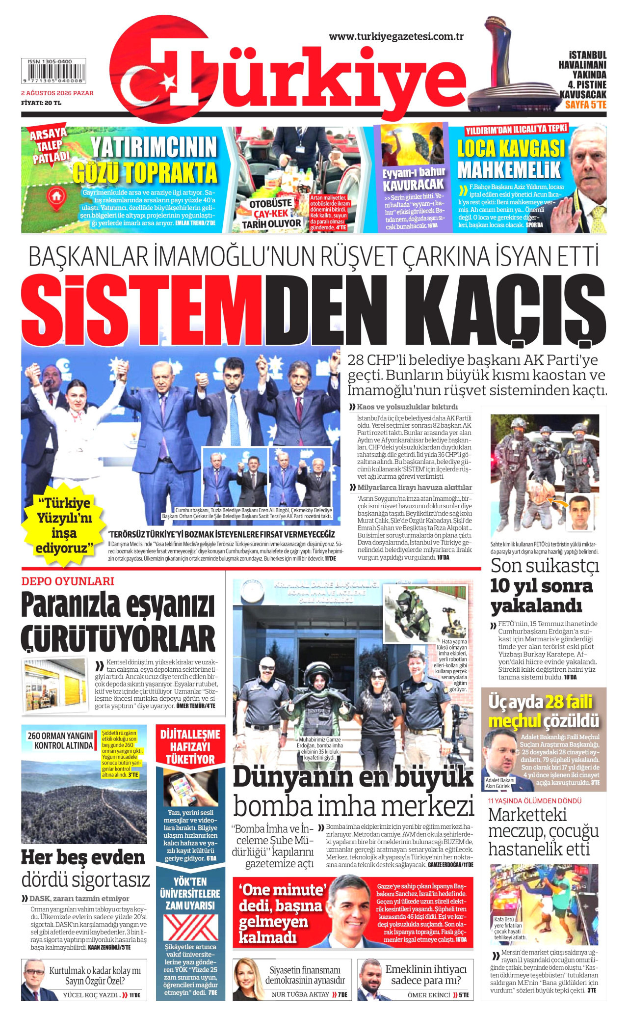 Türkiye Gazetesi Gazetesi Manşeti - 02.08.2026