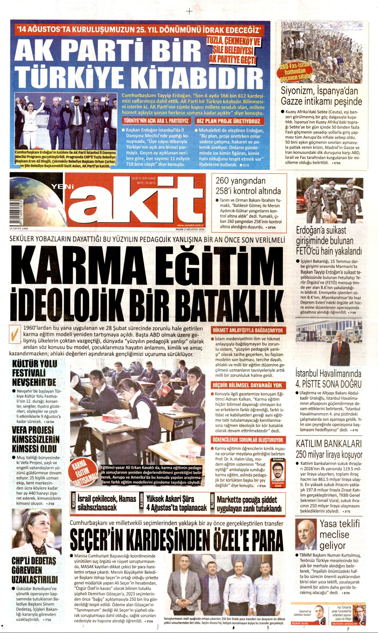 Yeni Akit Gazetesi Manşeti - 02.08.2026