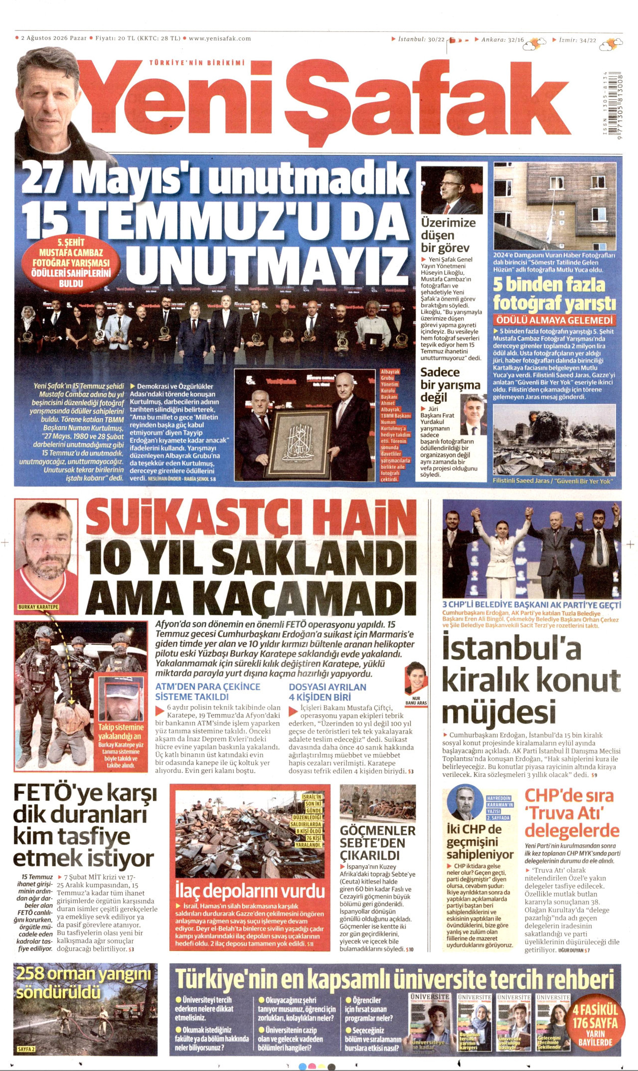 Yeni Şafak Gazetesi Manşeti - 02.08.2026