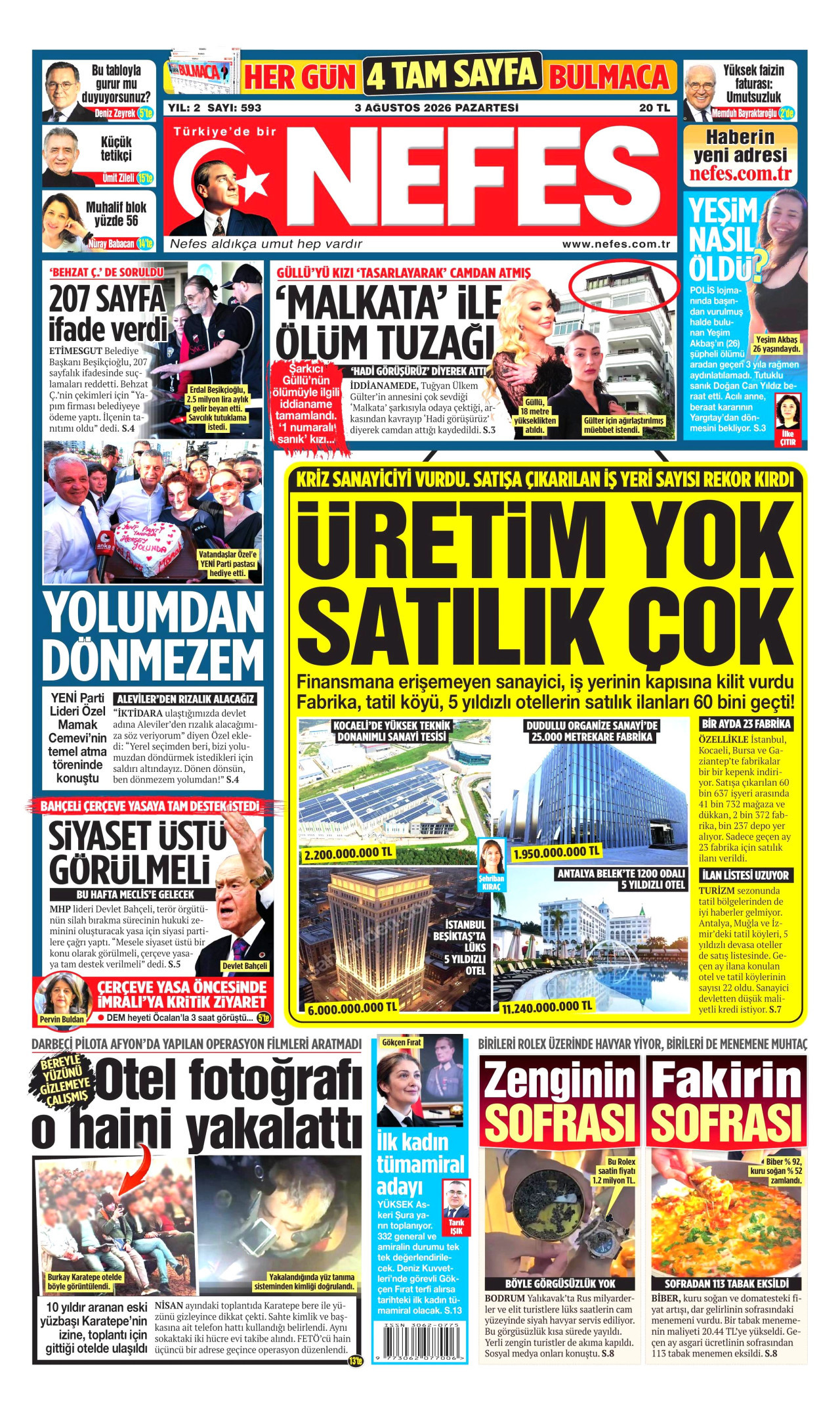 Nefes Gazetesi Manşeti - 03.08.2026