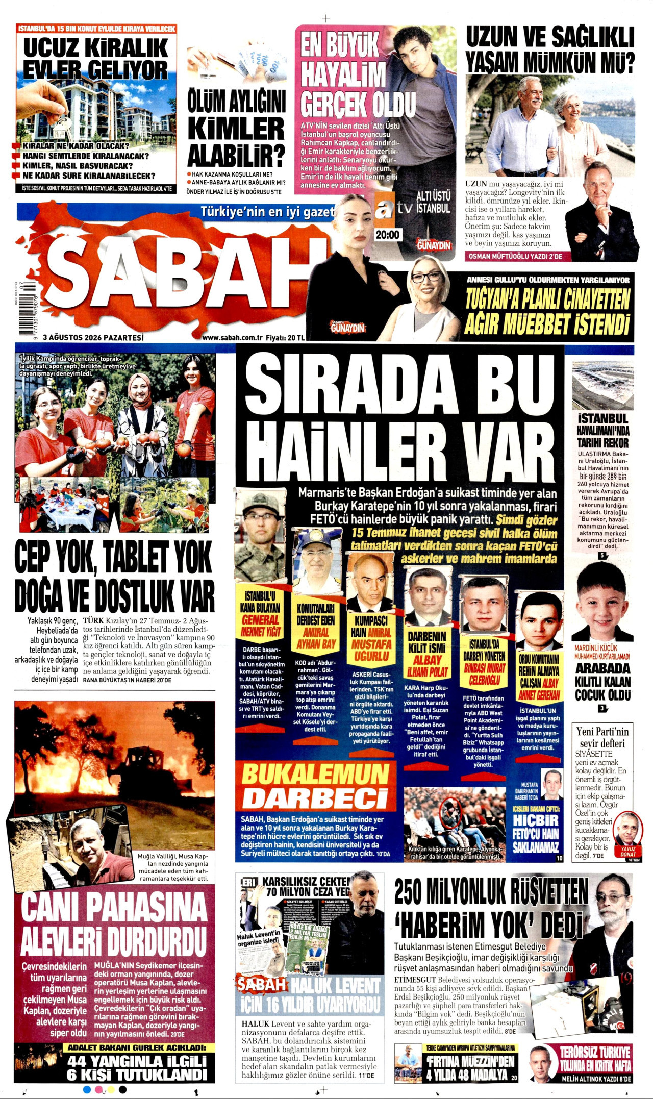 Sabah Gazetesi Manşeti - 03.08.2026
