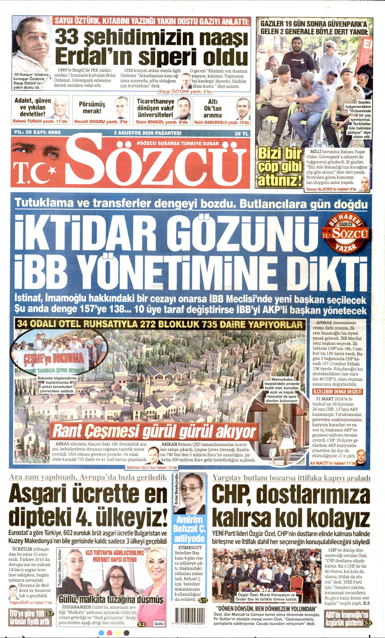 Sözcü Gazetesi Manşeti - 31 Ağustos 2026 Birinci Sayfa