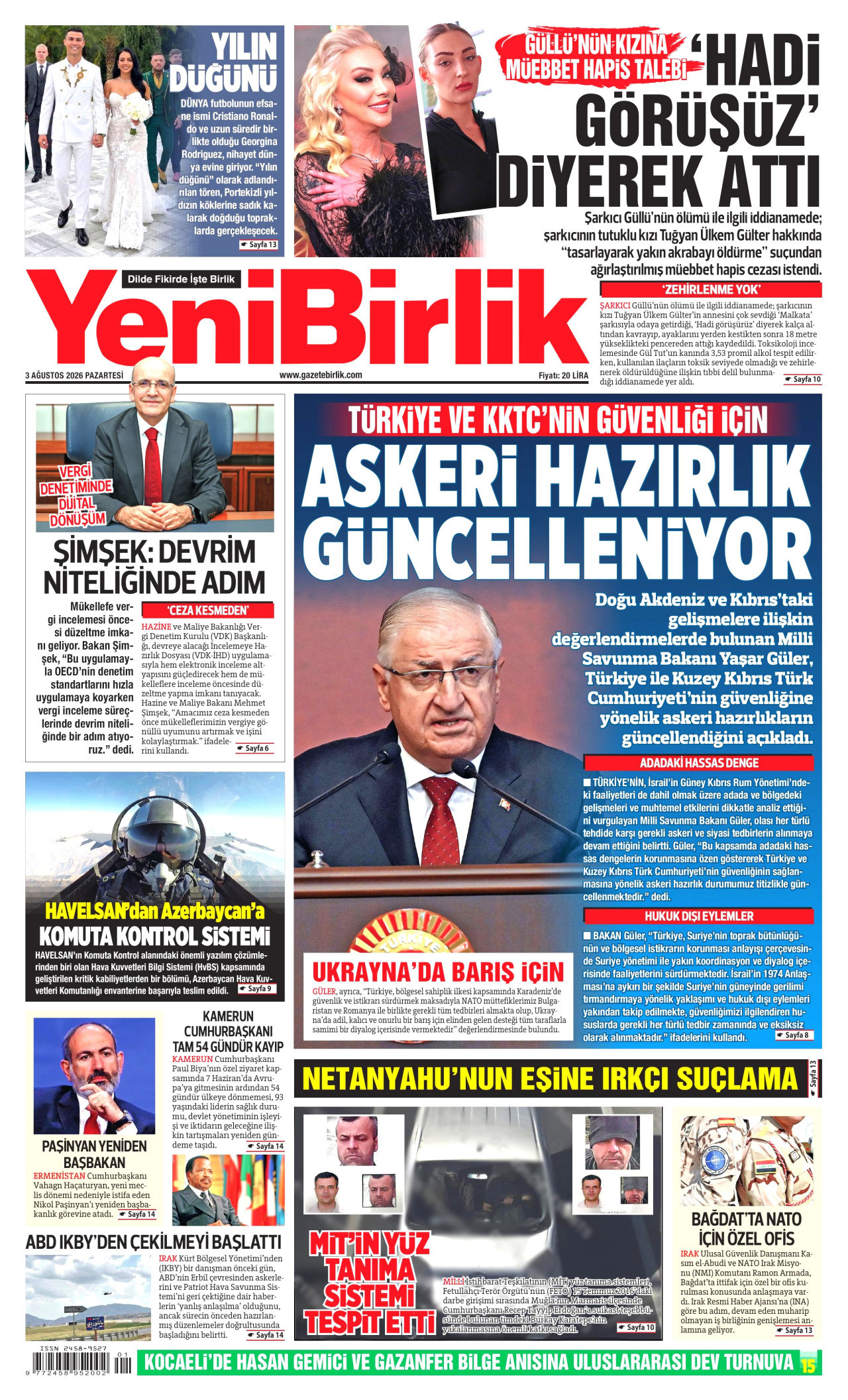 YeniBirlik Gazetesi Manşeti - 8 Ağustos 2026 Birinci Sayfa