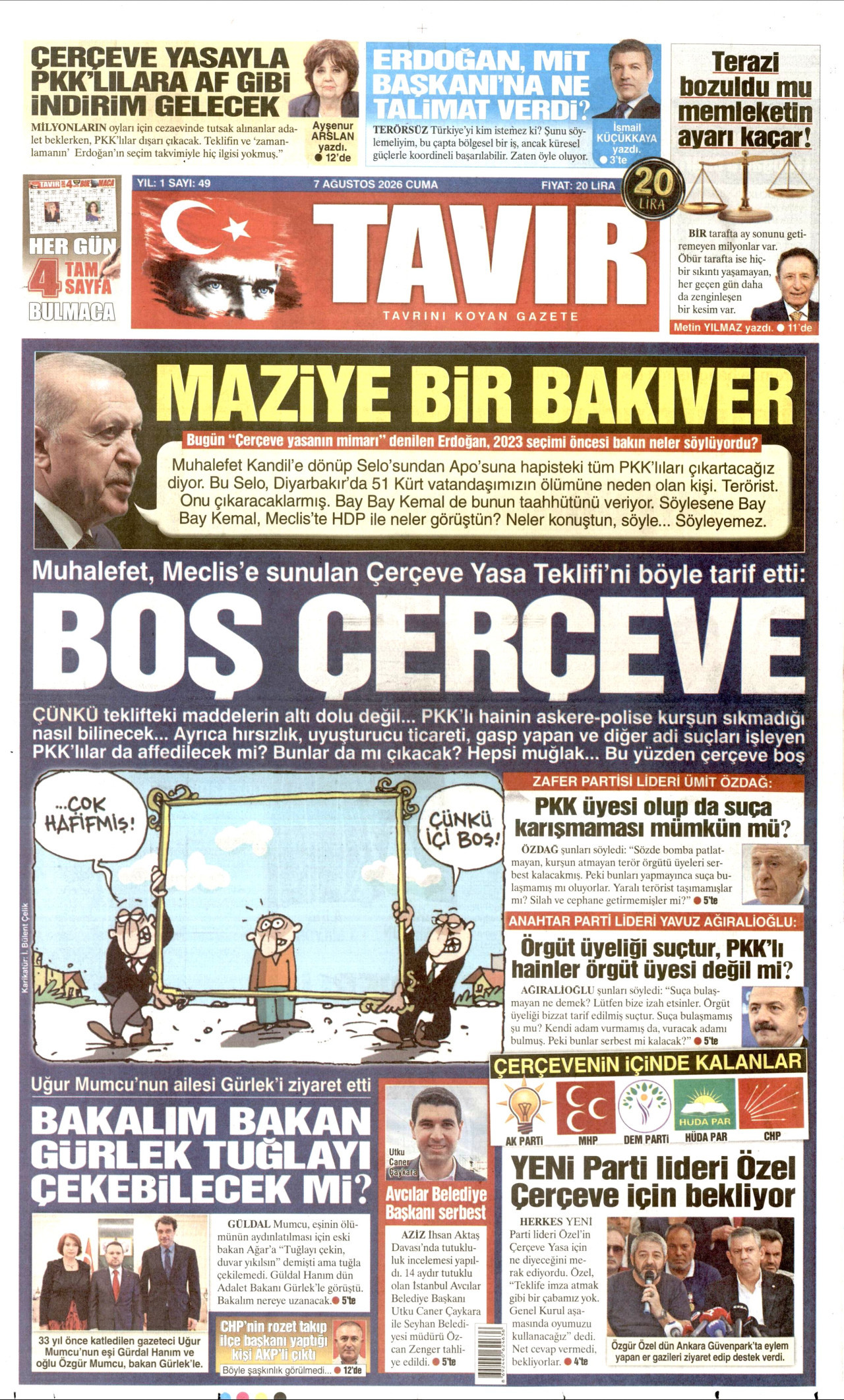 Tavır Gazetesi Gazetesi Manşeti - 07.08.2026