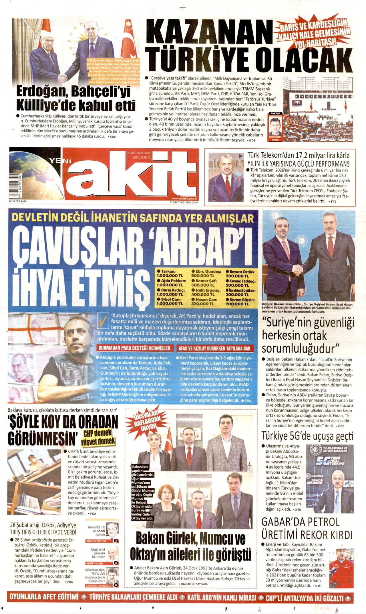 Yeni Akit Gazetesi Manşeti - 07.08.2026