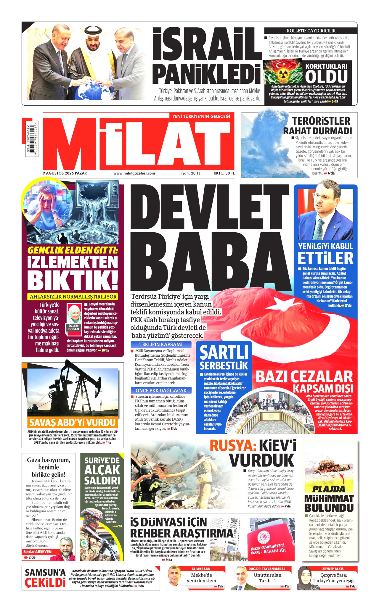 Milat Gazetesi Manşeti - 09.08.2026