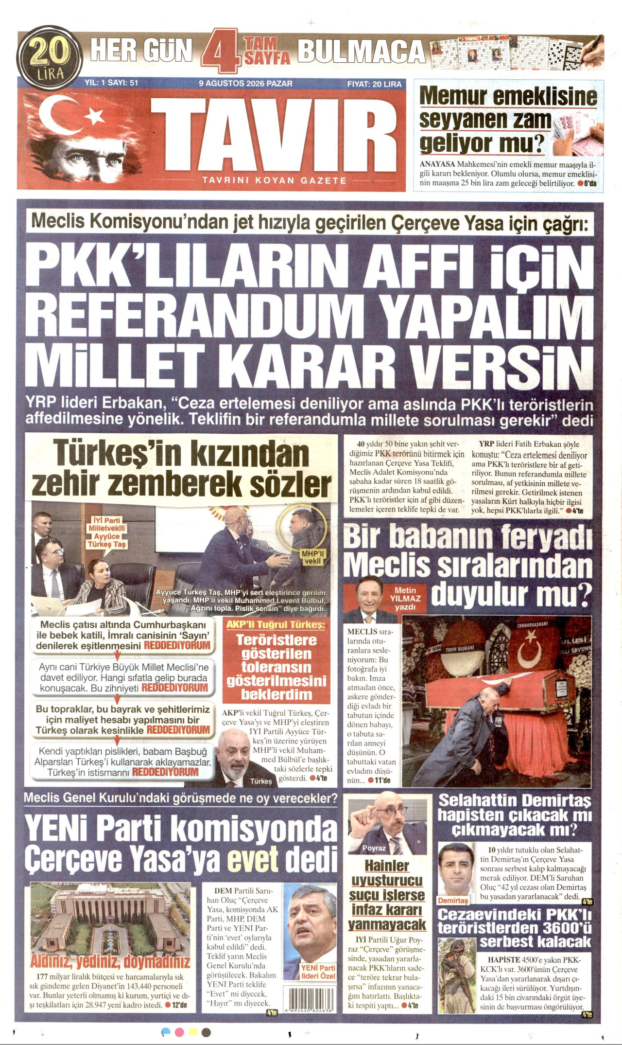 Tavır Gazetesi Gazetesi Manşeti - 09.08.2026