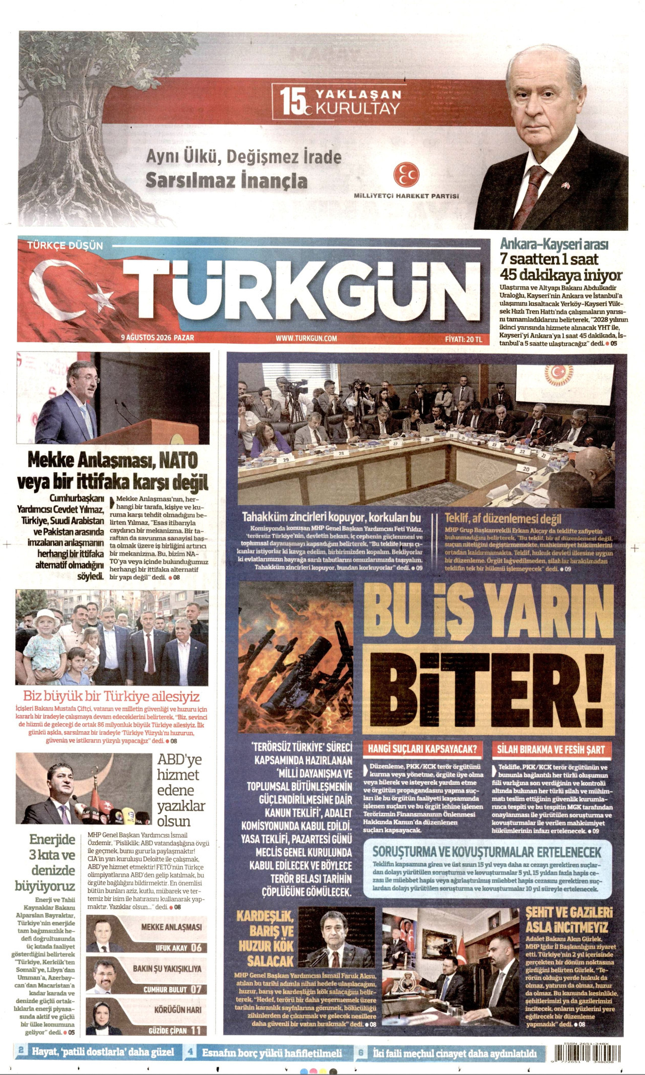 Türkgün Gazetesi Manşeti - 09.08.2026