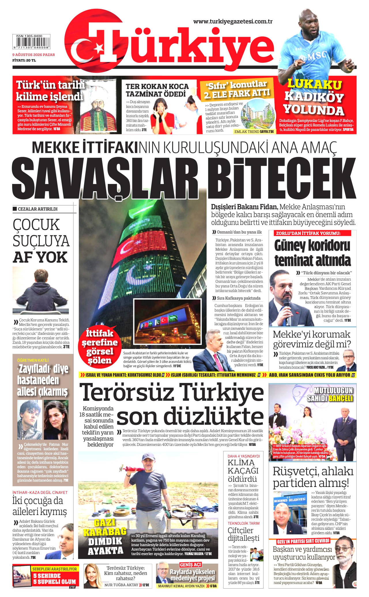 Türkiye Gazetesi Gazetesi Manşeti - 09.08.2026