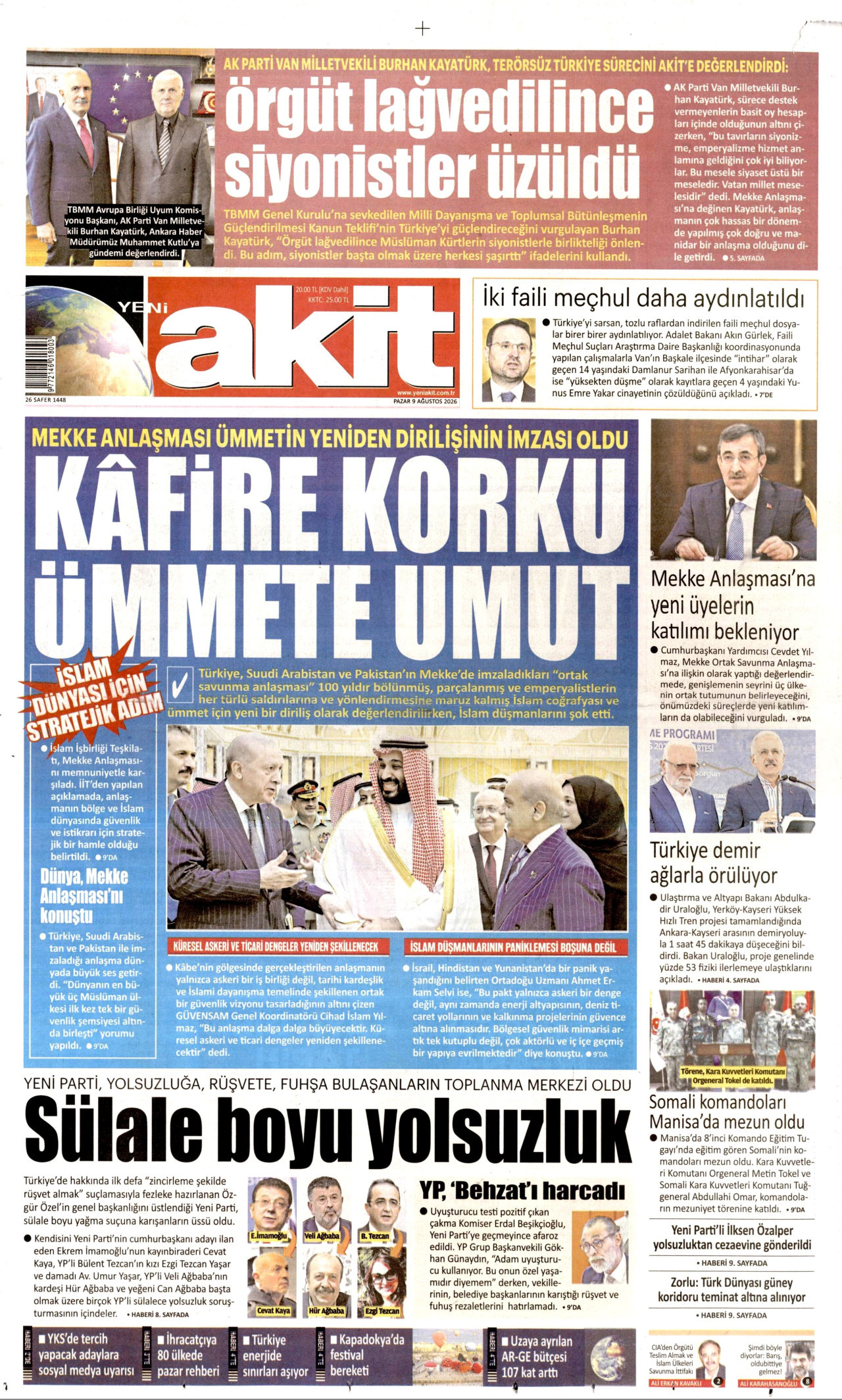 Yeni Akit Gazetesi Manşeti - 2 Eylül 2026 Birinci Sayfa