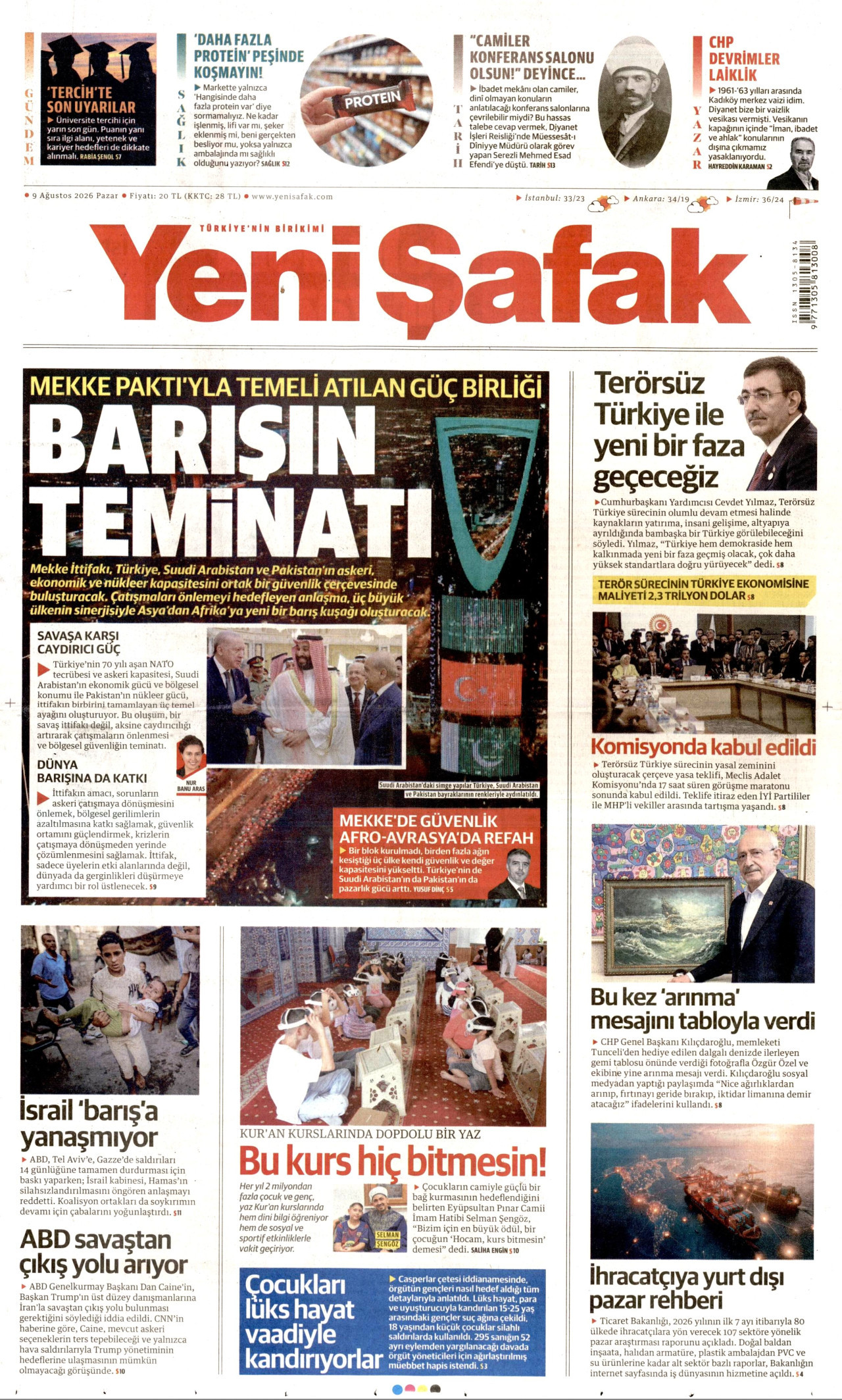Yeni Şafak Gazetesi Manşeti - 09.08.2026